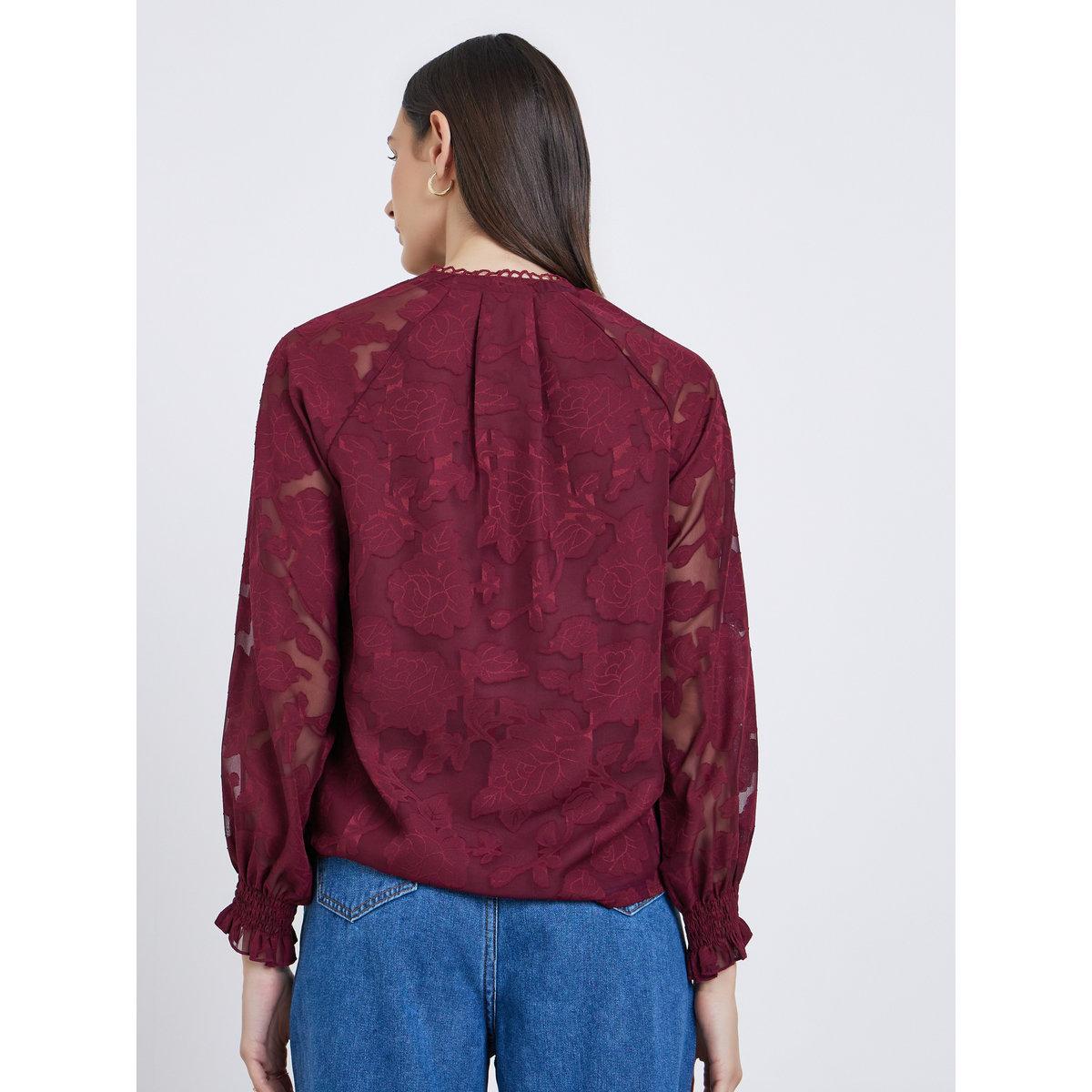 بلوزة بنسيج جاكارد مع تفاصيل أزرار-women-clothing-shirtsandblouses-blouses-image-5