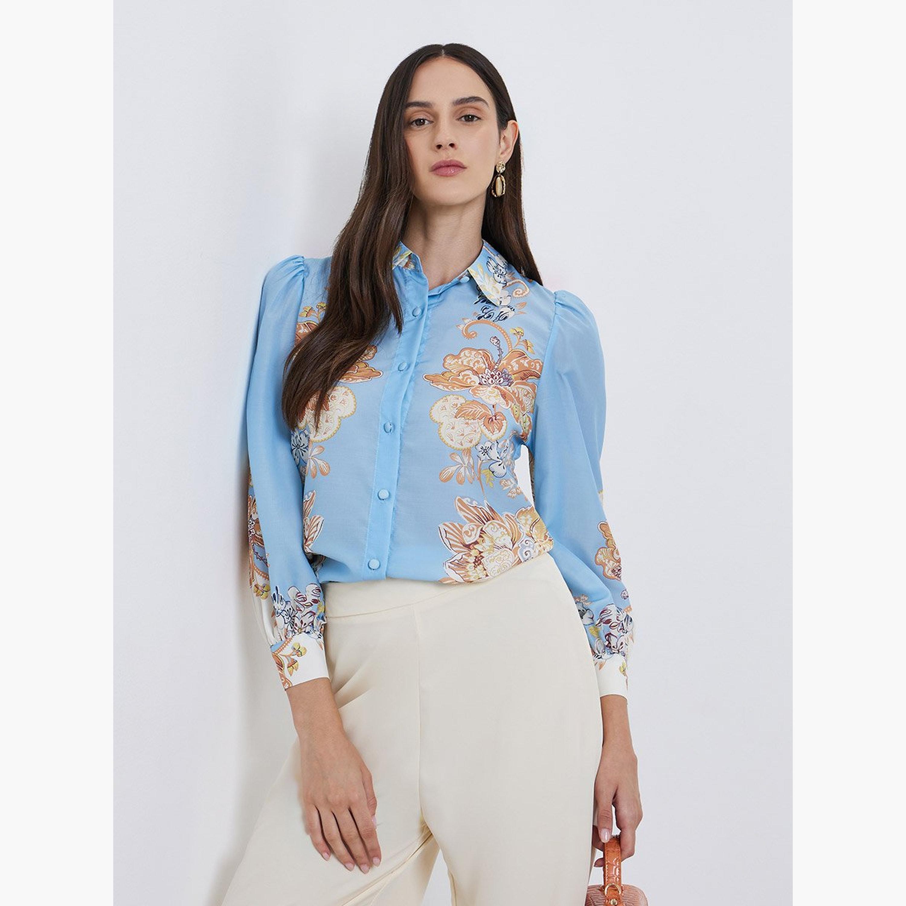 Styli Floral Placement Printed Buttoned Shirt-women-clothing-shirtsandblouses-shirts-image-1
