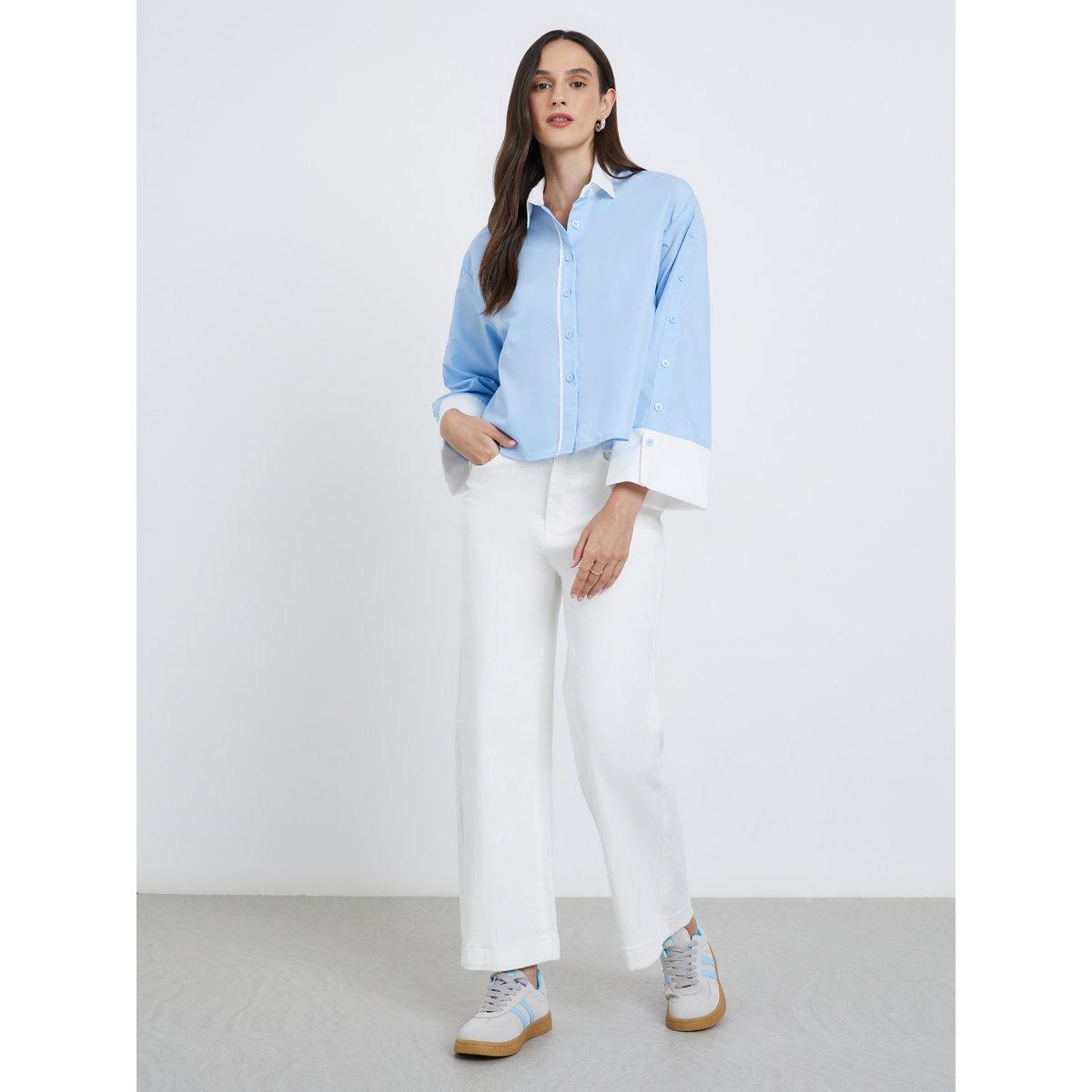 Styli Contrast Collar and Cuff Buttoned Shirt-women-clothing-shirtsandblouses-shirts-image-2