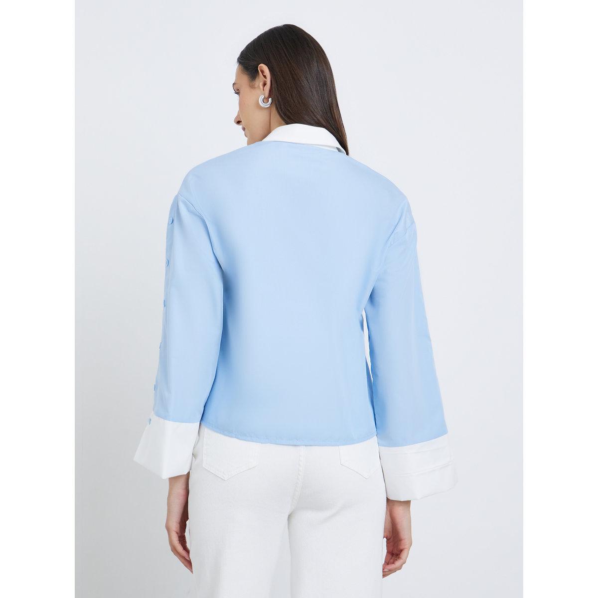 Styli Contrast Collar and Cuff Buttoned Shirt-women-clothing-shirtsandblouses-shirts-image-4