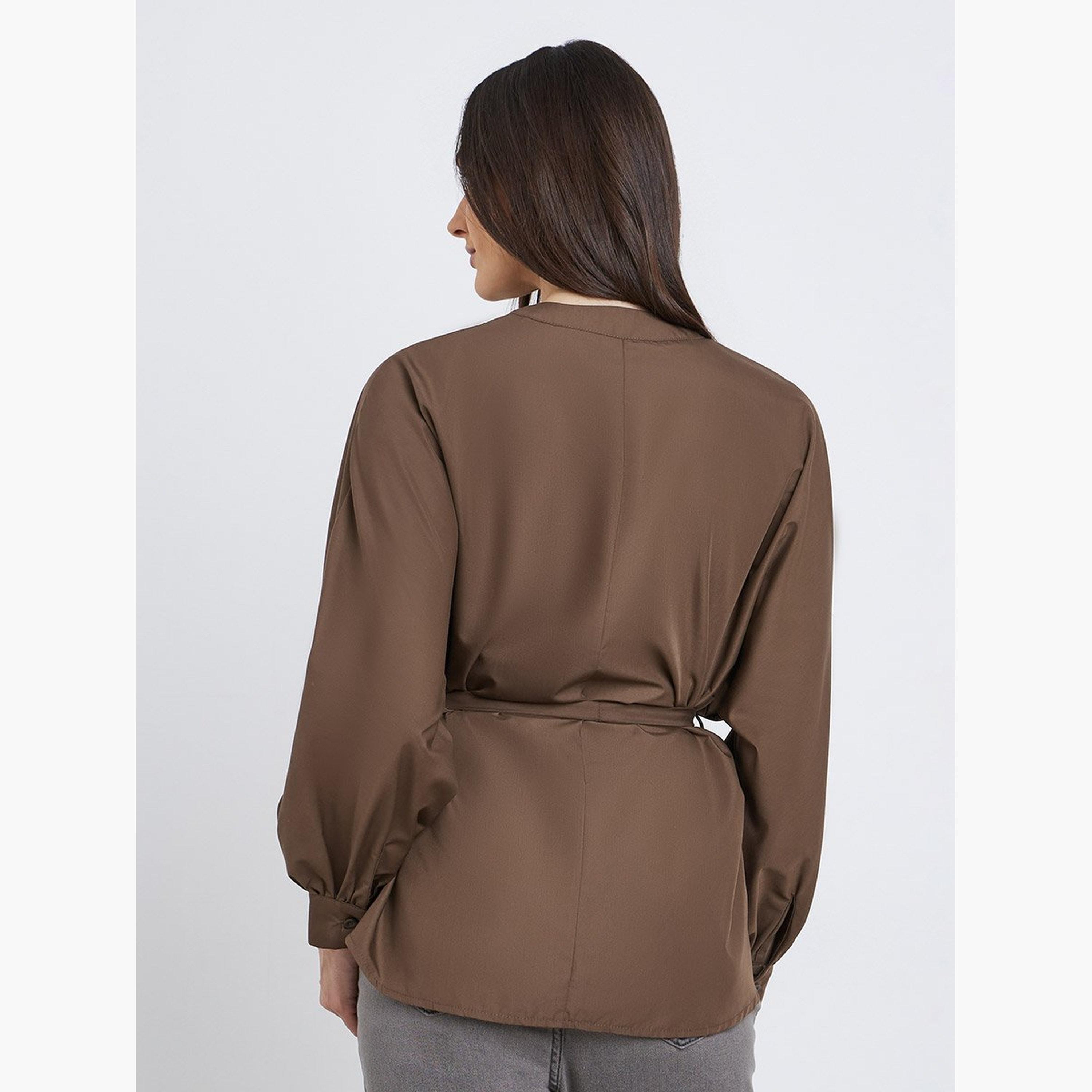 ستايلي - قميص مقاس كبير بأكمام منفوخة وربطة خصر-women-clothing-shirtsandblouses-shirts-image-4