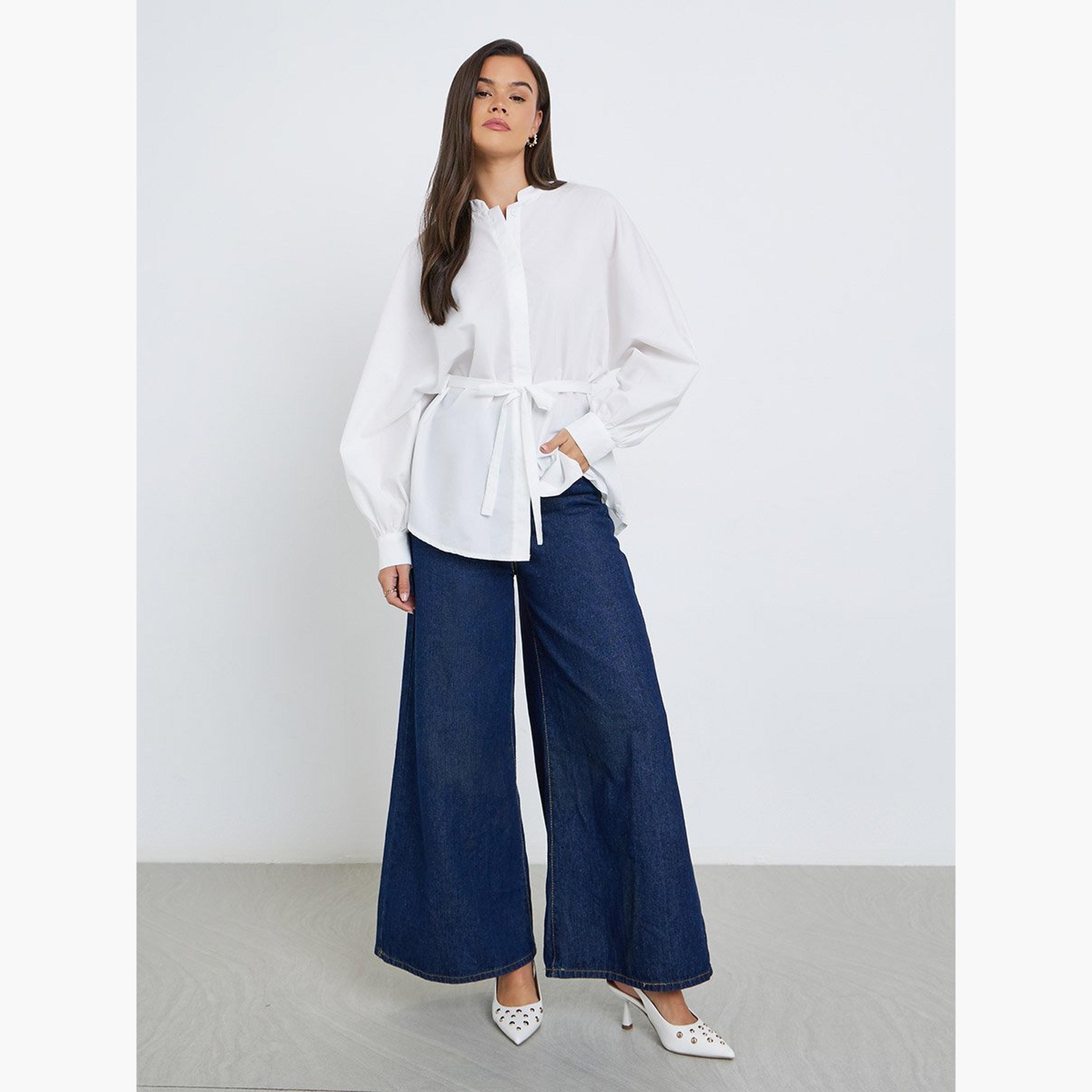 ستايلي - قميص مقاس كبير بأكمام منفوخة وربطة خصر-women-clothing-shirtsandblouses-shirts-image-2