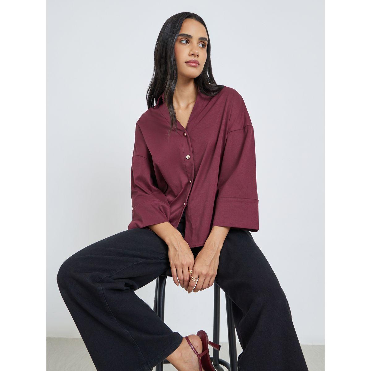 Styli Solid Flared Sleeve Buttoned Short-women-clothing-shirtsandblouses-blouses-image-1