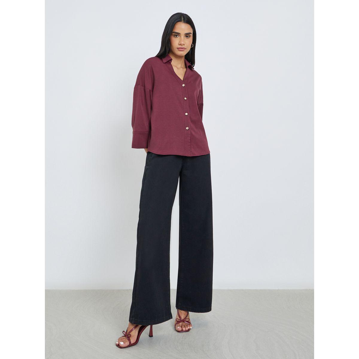 Styli Solid Flared Sleeve Buttoned Short-women-clothing-shirtsandblouses-blouses-image-2