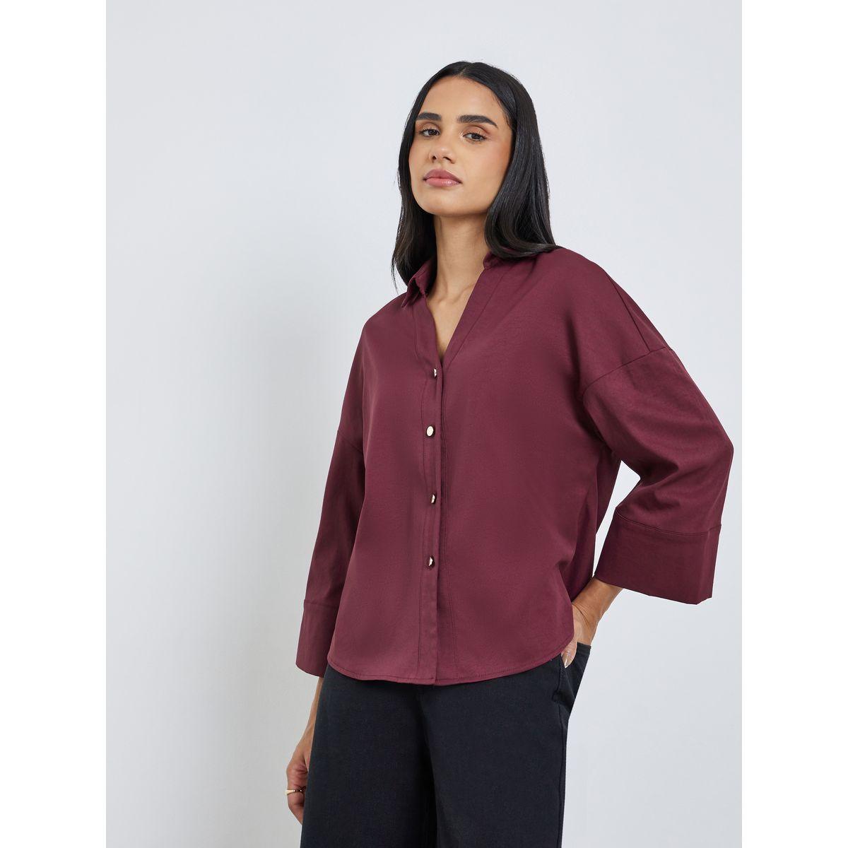 Styli Solid Flared Sleeve Buttoned Short-women-clothing-shirtsandblouses-blouses-image-3