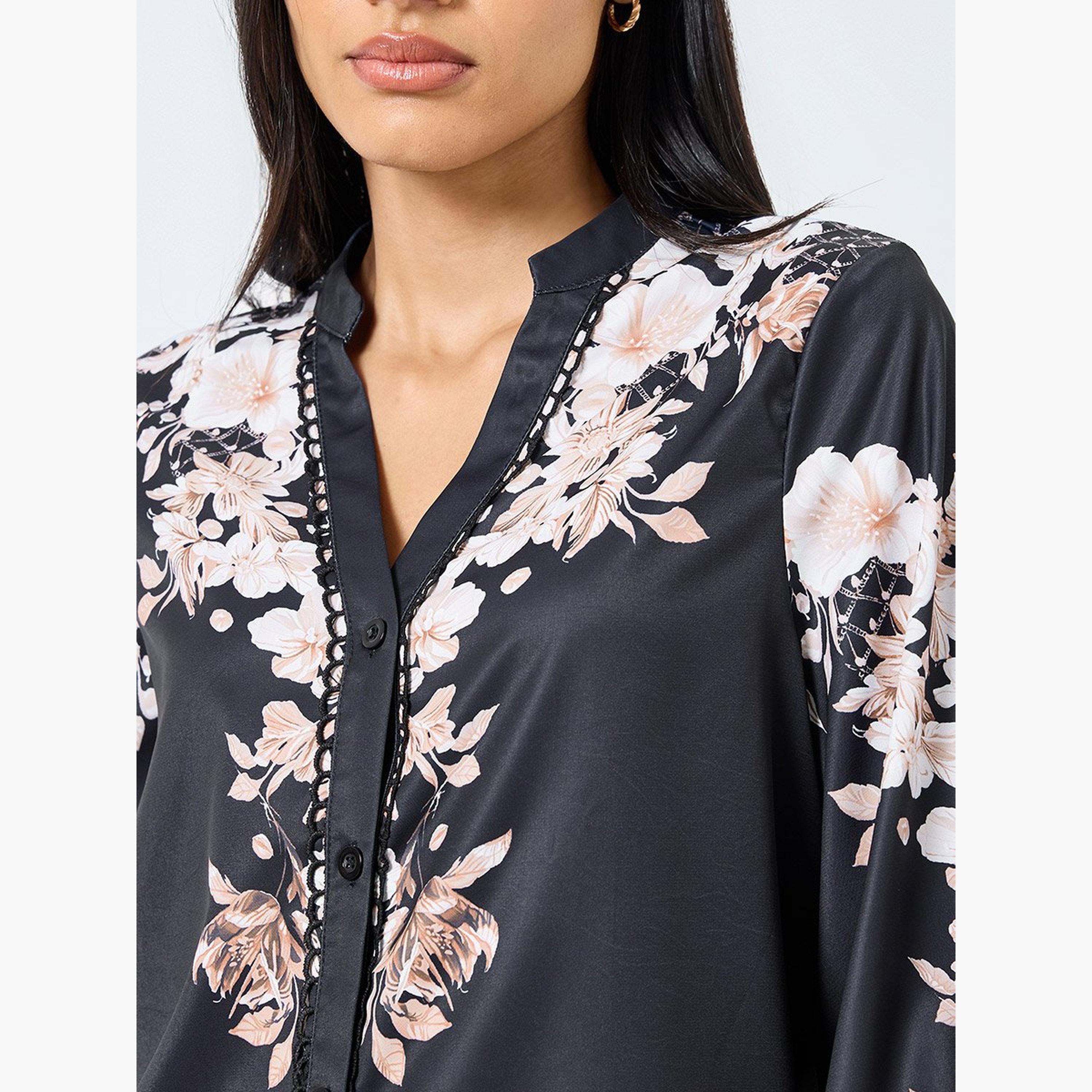 ستايلي - بلوزة سوداء بطبعة زهور بأكمام منفوخة-women-clothing-shirtsandblouses-blouses-image-4