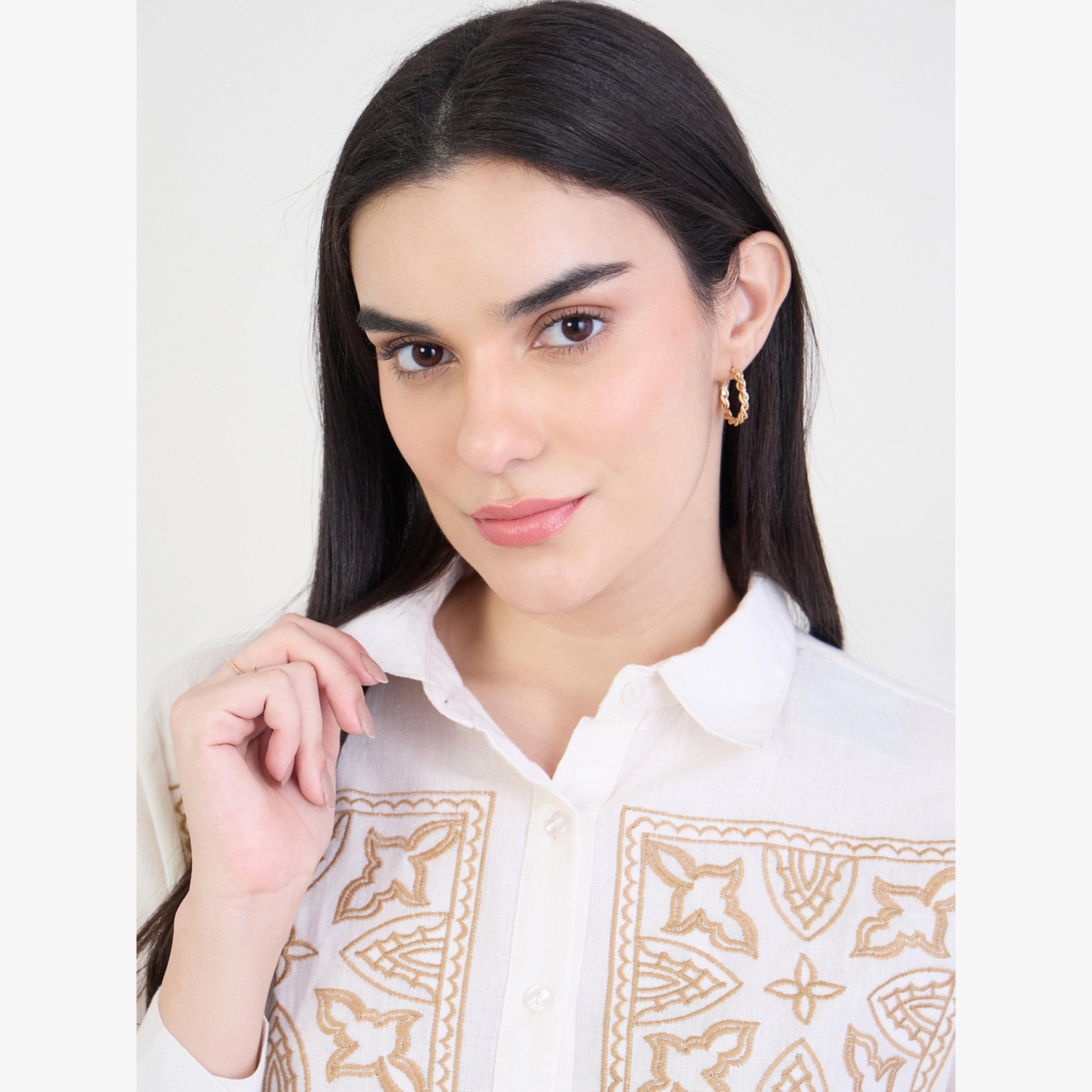 بلوزة قطن 100% قصير بقصة واسعة ومطرز-women-clothing-shirtsandblouses-shirts-image-4