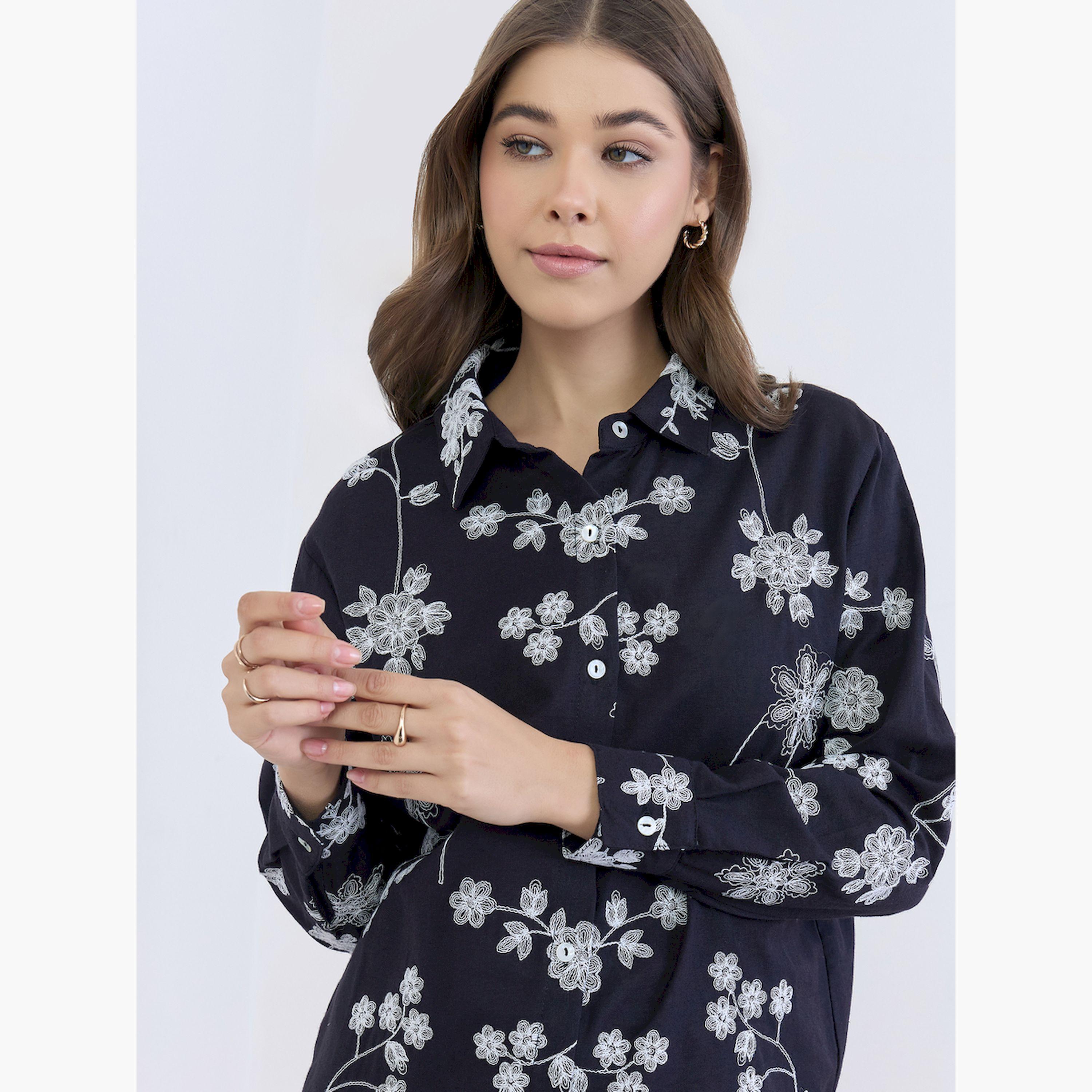 Styli Women Embroidered Black Cotton Shirt-women-clothing-shirtsandblouses-shirts-image-5