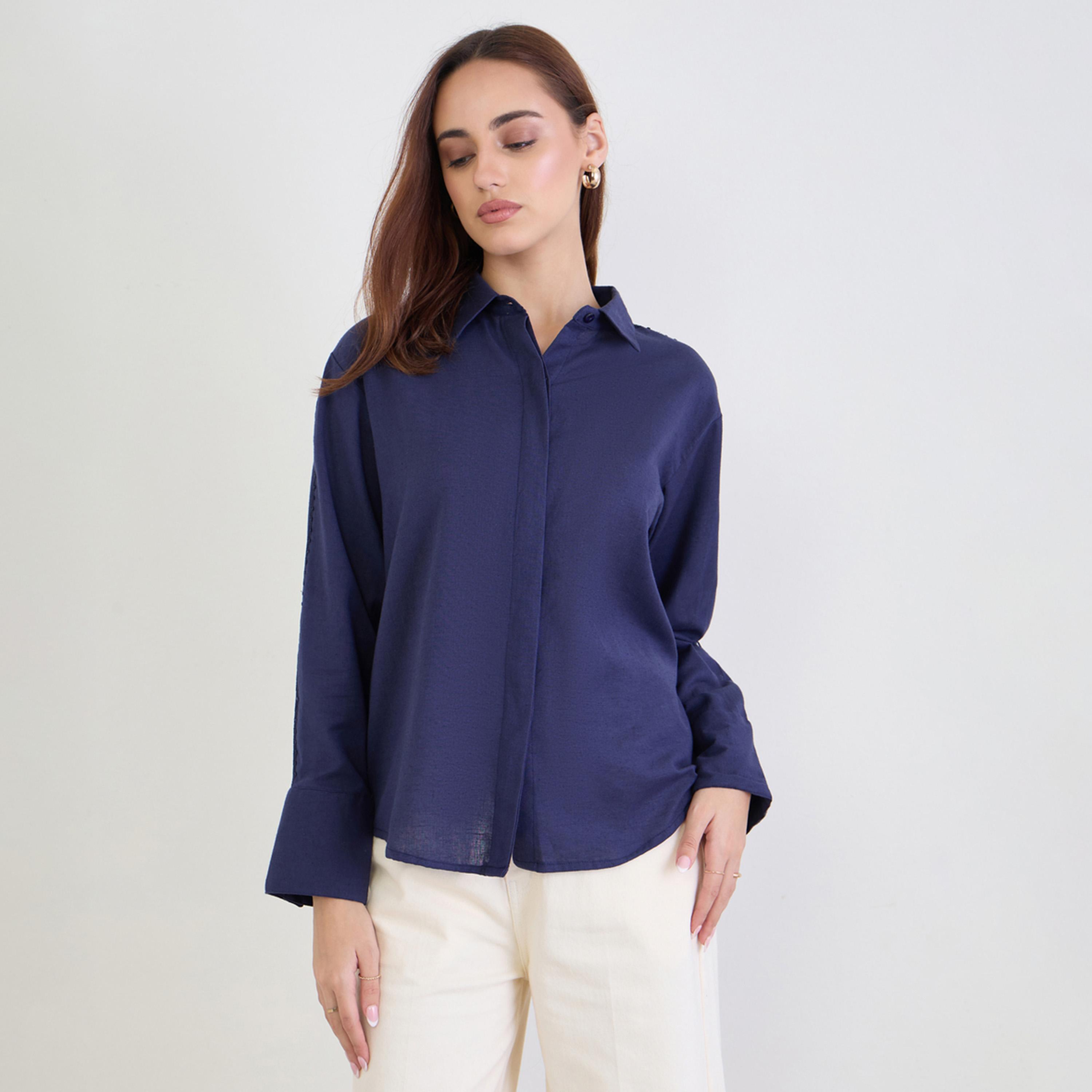 ستايلي - قميص كواري قطن والكتان بتفاصيل من الدانتيل-women-clothing-shirtsandblouses-shirts-image-1