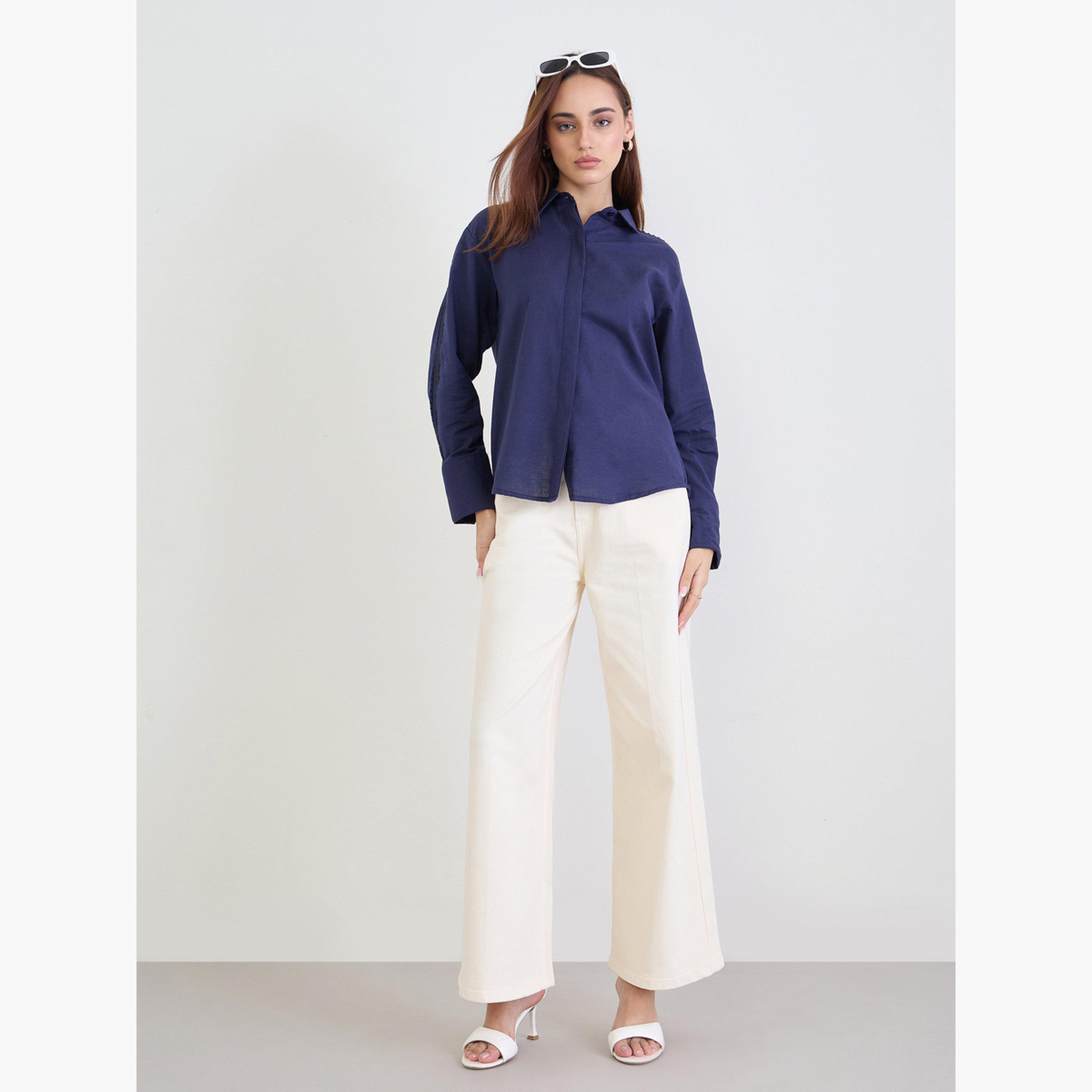 ستايلي - قميص كواري قطن والكتان بتفاصيل من الدانتيل-women-clothing-shirtsandblouses-shirts-image-2
