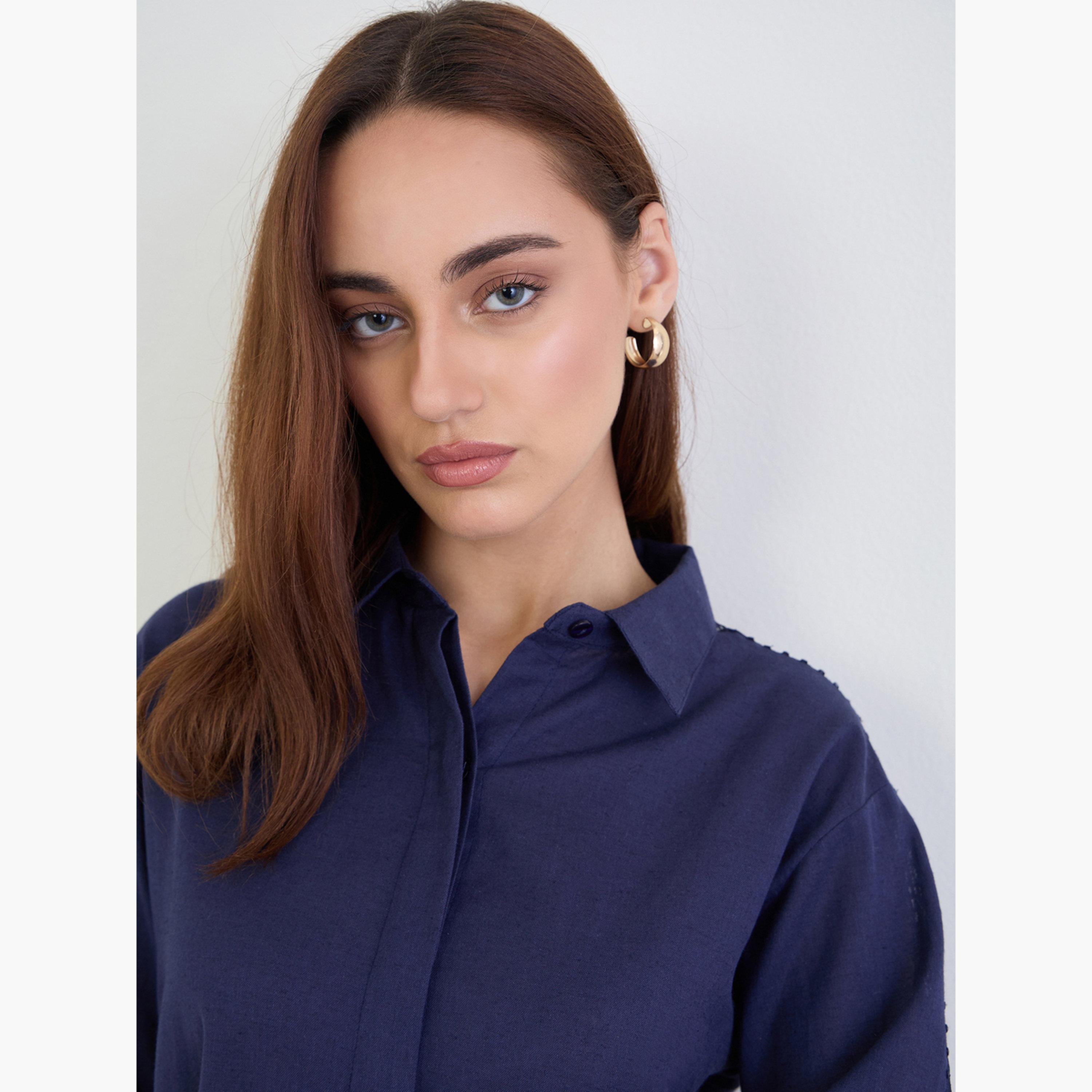 Styli Lace Cutwork Detail Cotton Linen Shirt-women-clothing-shirtsandblouses-shirts-image-4
