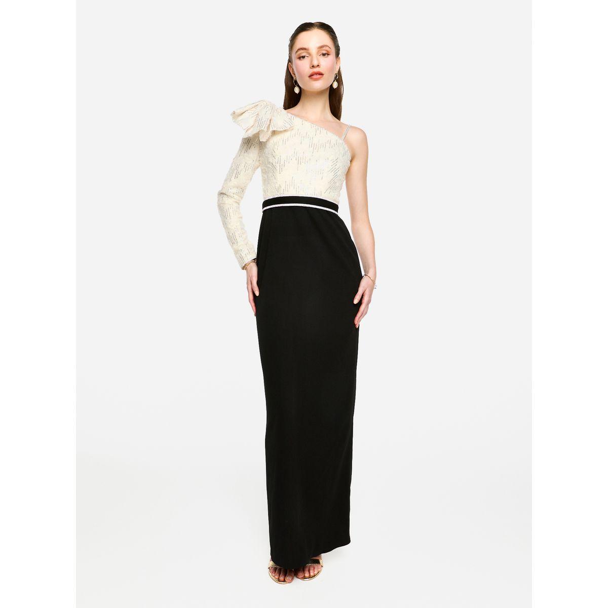 House of Moda Embellished One Shoulder Bow Detail Two Tone Maxi Dress-women-clothing-dresses-image-1