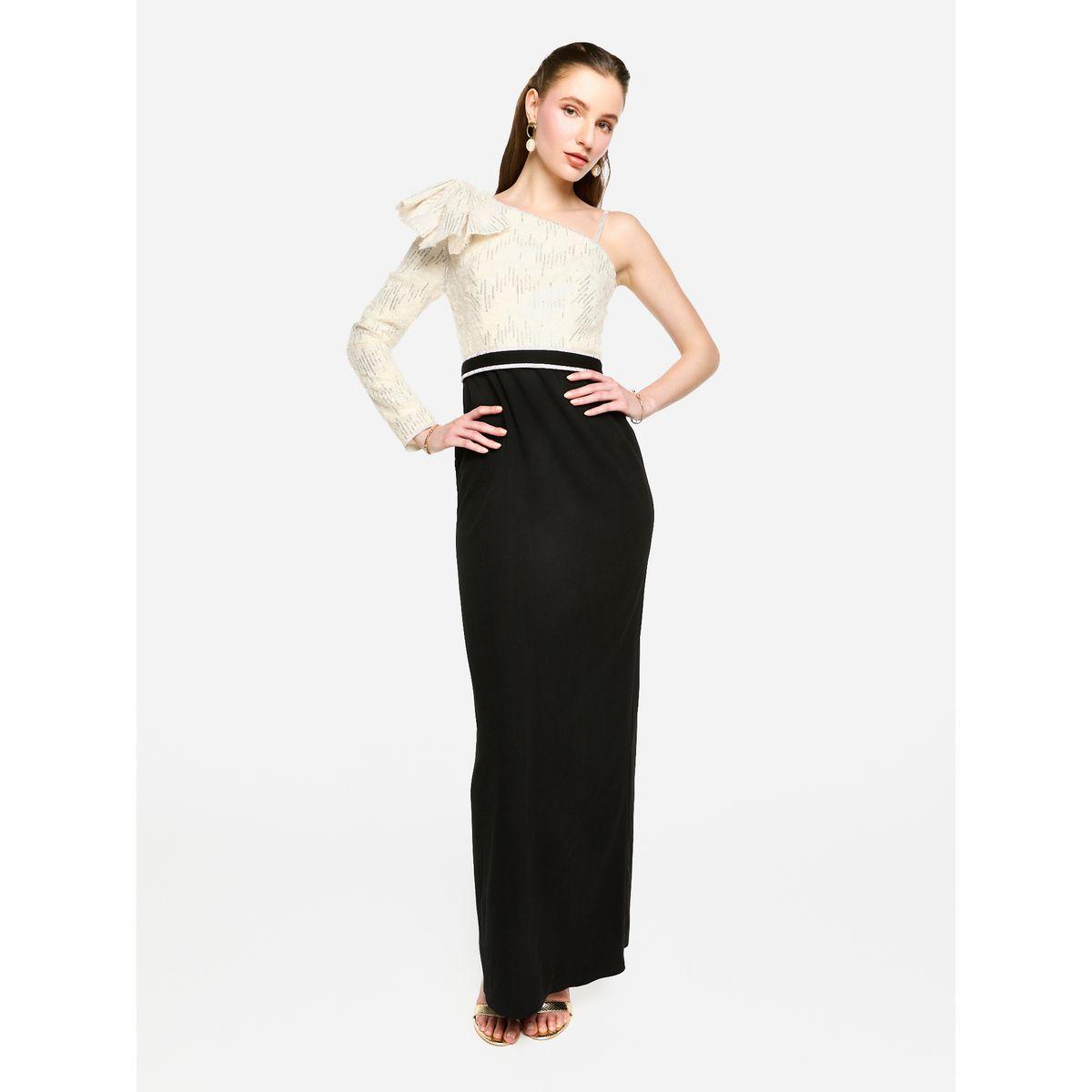 House of Moda Embellished One Shoulder Bow Detail Two Tone Maxi Dress-women-clothing-dresses-image-2