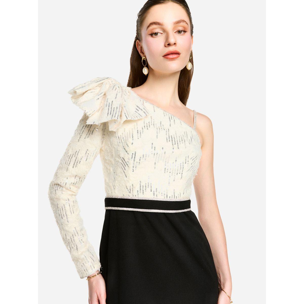 House of Moda Embellished One Shoulder Bow Detail Two Tone Maxi Dress-women-clothing-dresses-image-7