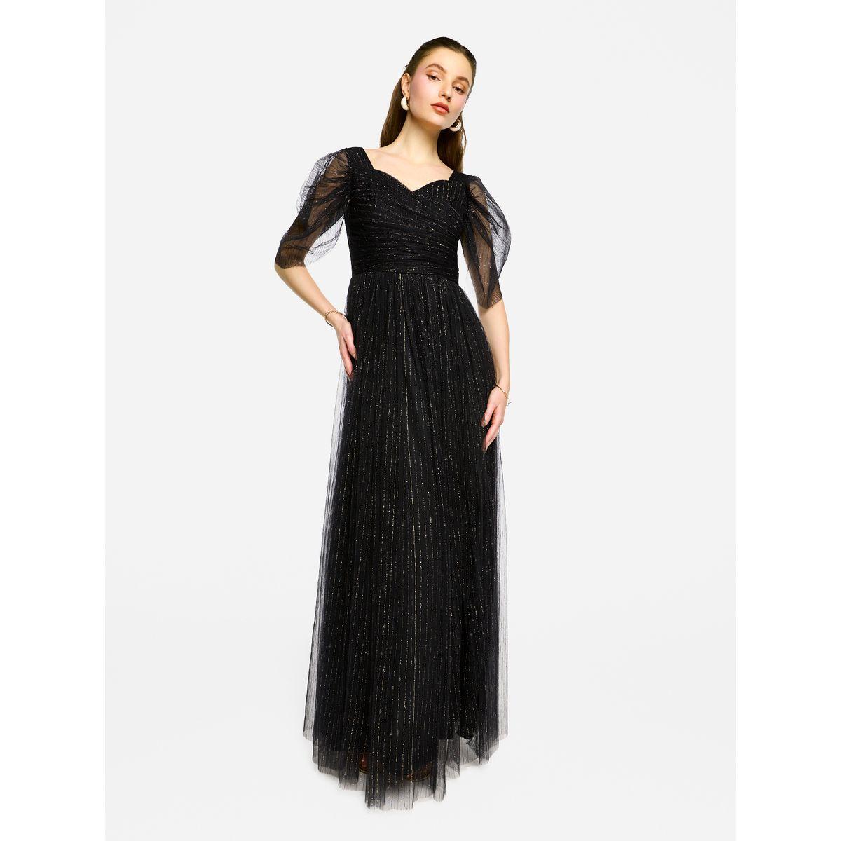فستان طويل بأكمام منفوخة وتفاصيل كسرات-women-clothing-dresses-image-1