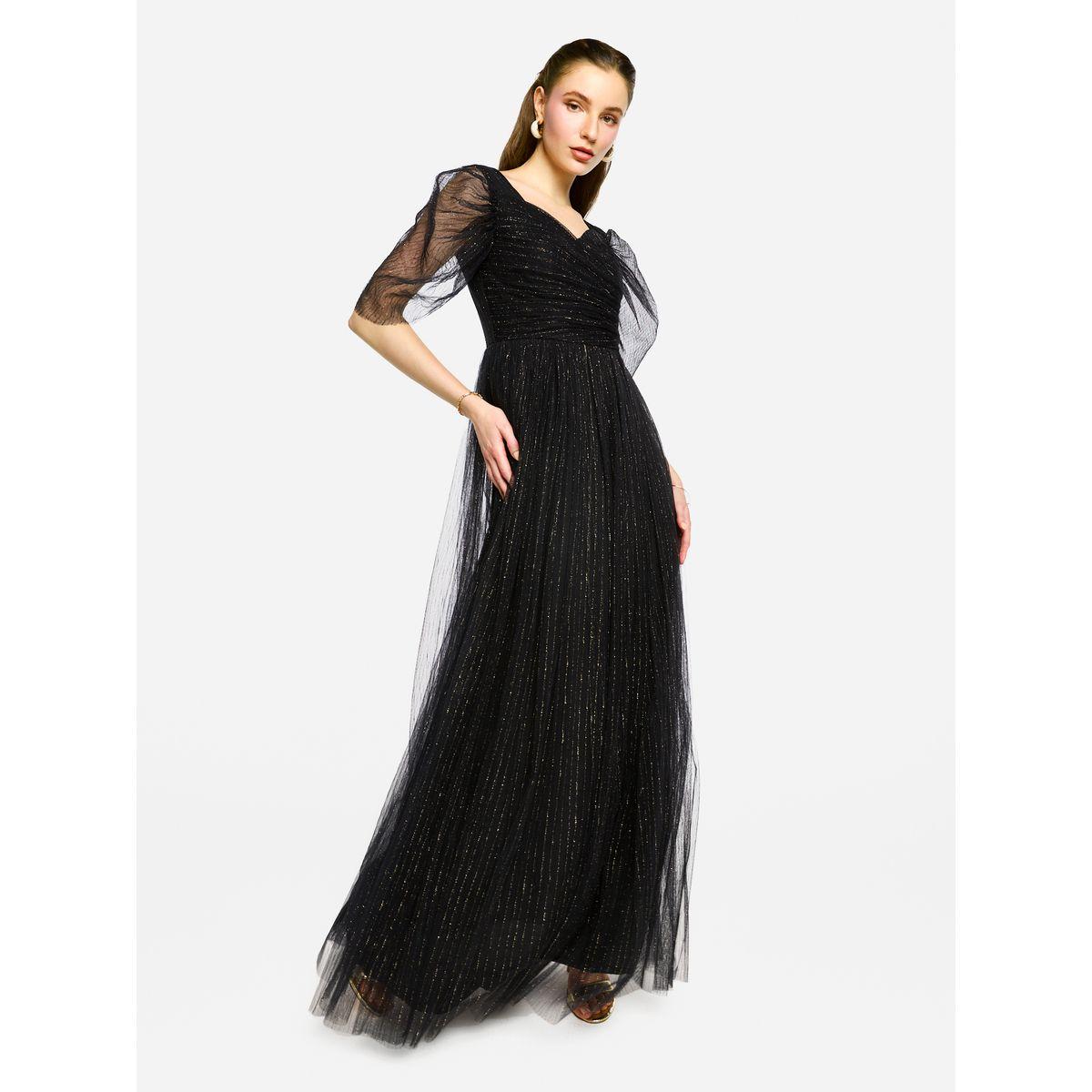 فستان طويل بأكمام منفوخة وتفاصيل كسرات-women-clothing-dresses-image-2