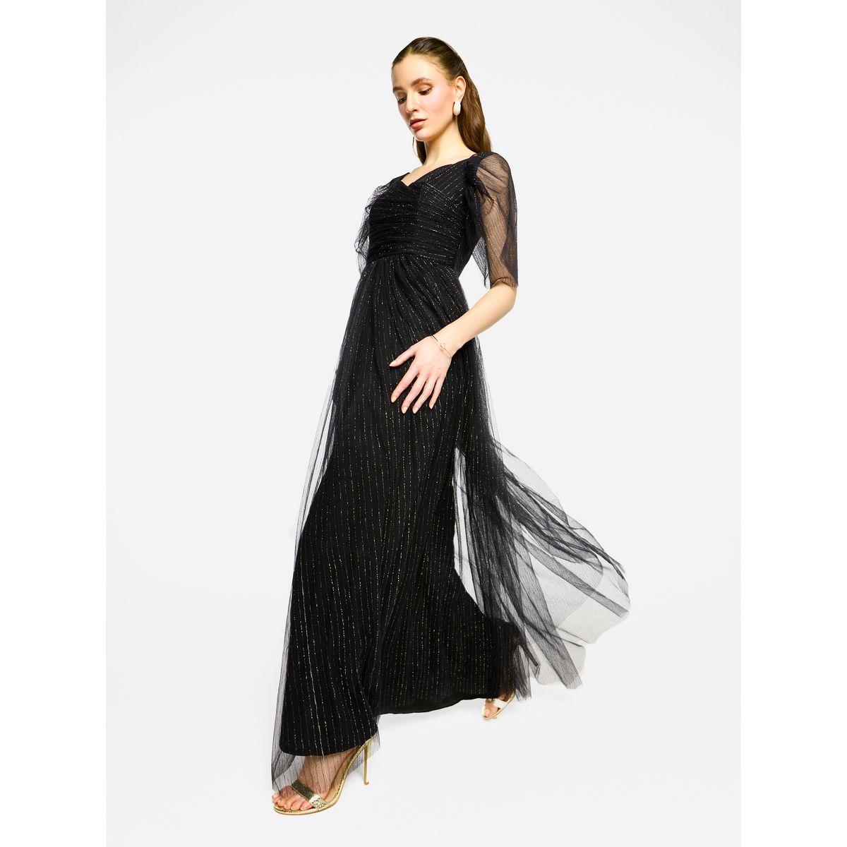 فستان طويل بأكمام منفوخة وتفاصيل كسرات-women-clothing-dresses-image-4