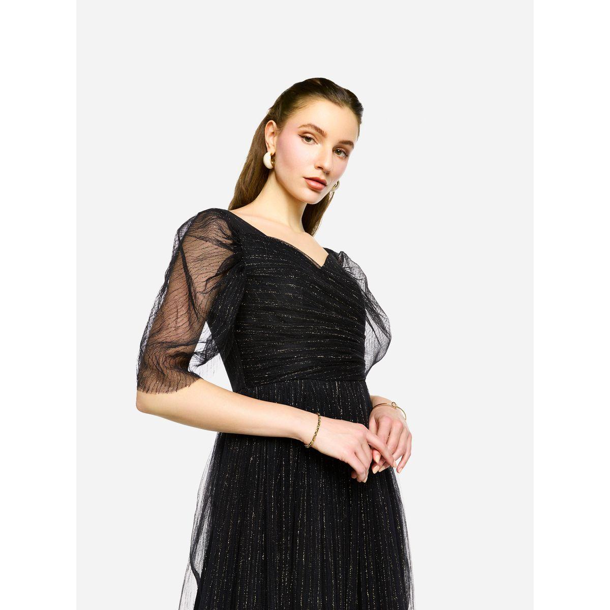 House of Moda Puff Sleeves Pleated Tulle Maxi Dress-women-clothing-dresses-image-6