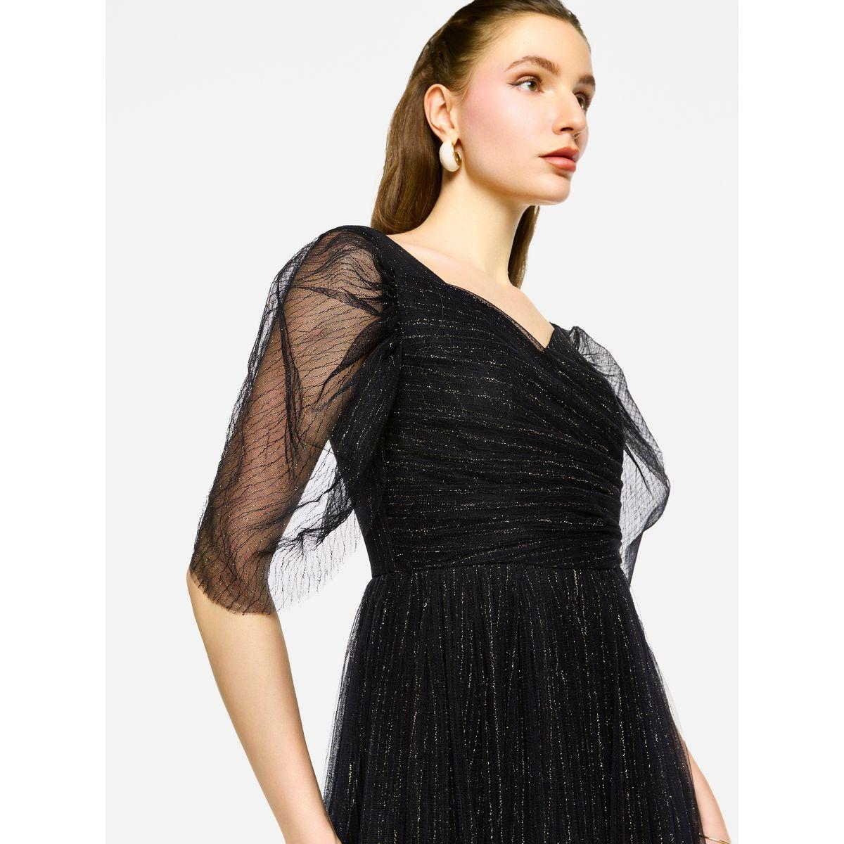 فستان طويل بأكمام منفوخة وتفاصيل كسرات-women-clothing-dresses-image-7