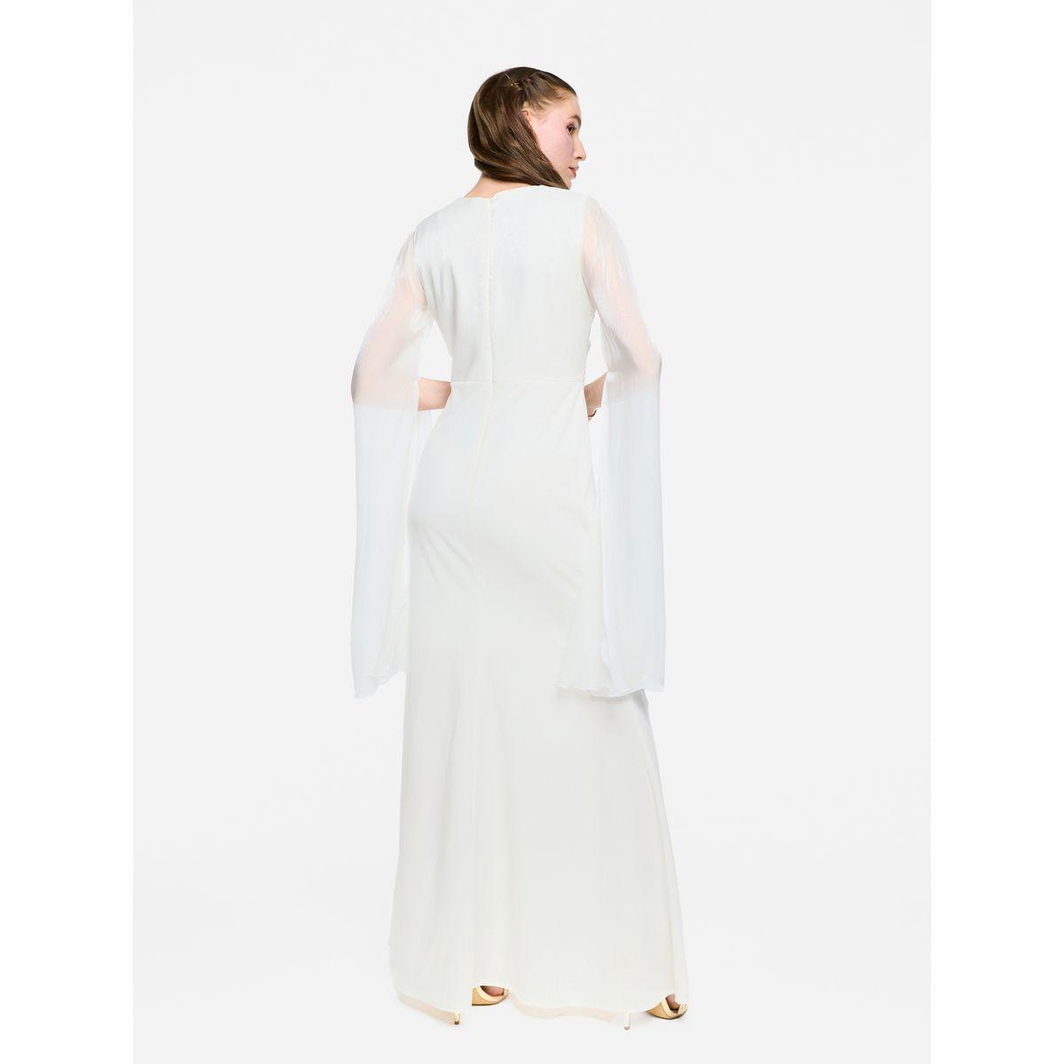 فستان طويل بأكمام بنمط كيب شفافة مع تفاصيل كسرات-women-clothing-dresses-image-12
