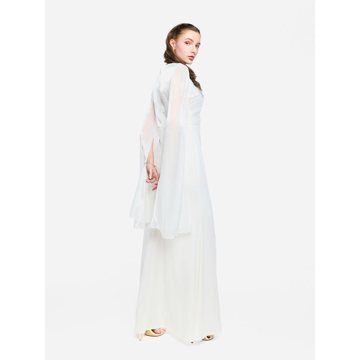 فستان طويل بأكمام بنمط كيب شفافة مع تفاصيل كسرات-women-clothing-dresses-image-13