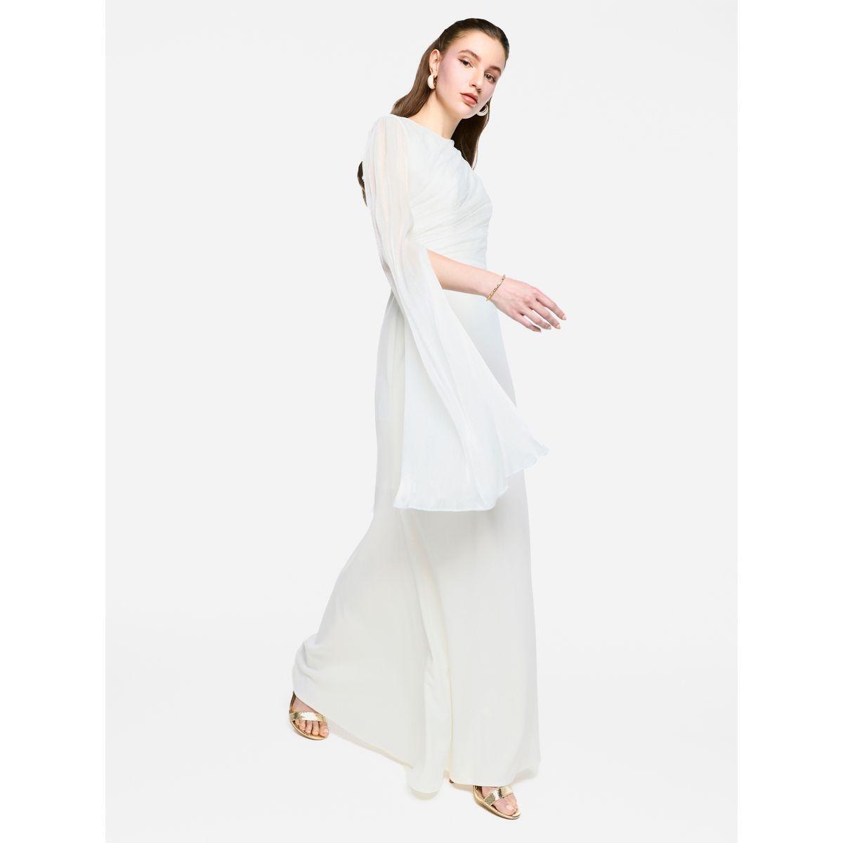 فستان طويل بأكمام بنمط كيب شفافة مع تفاصيل كسرات-women-clothing-dresses-image-8