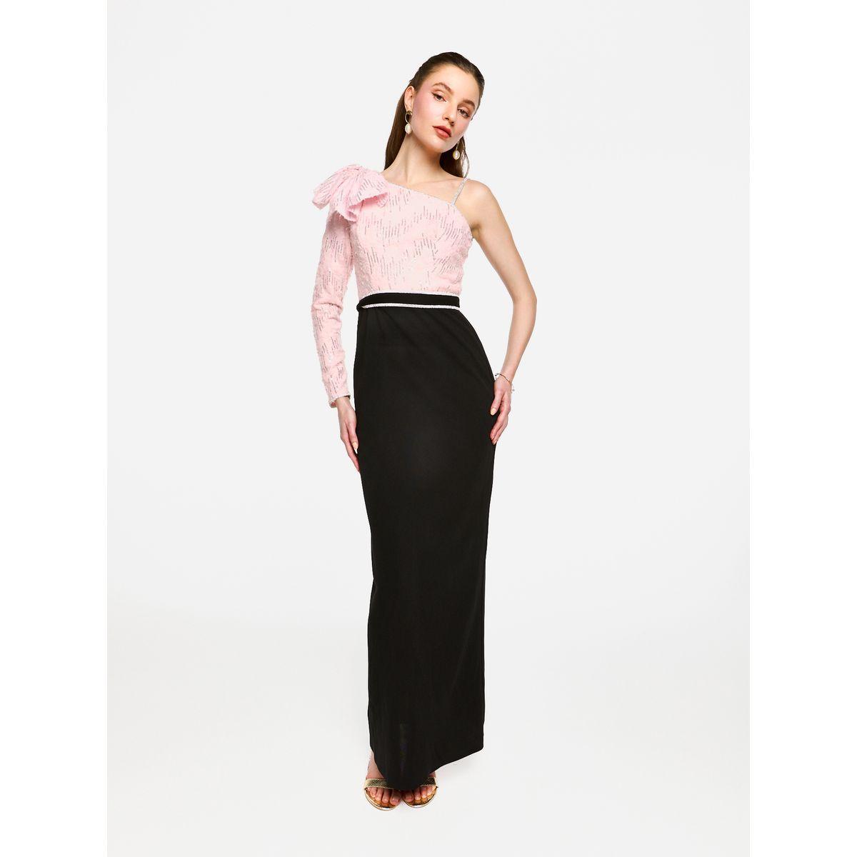 فستان طويل بكتف واحد وتفاصيل مُنمقة-women-clothing-dresses-image-1