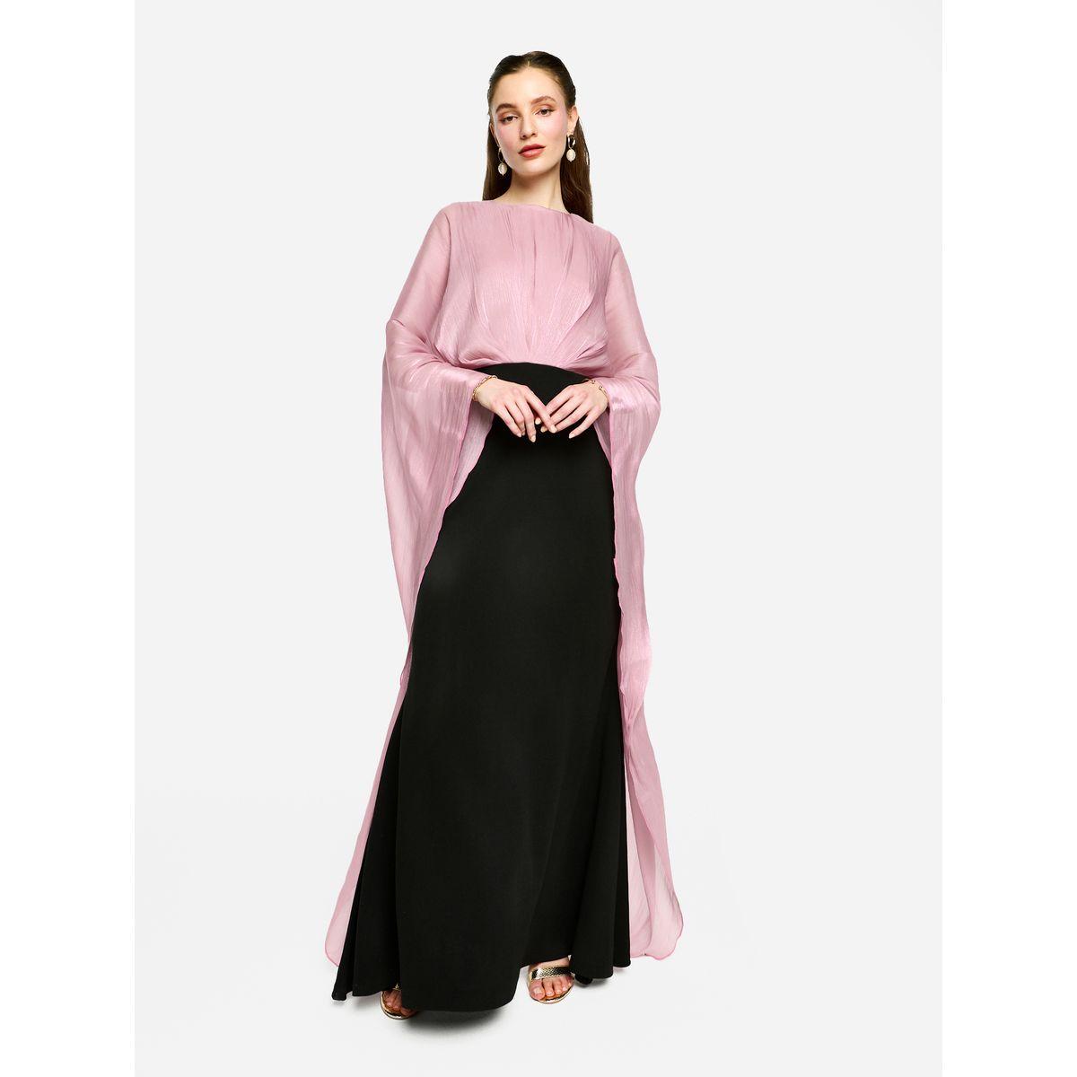 فستان طويل بأكمام كيمونو ونمط كتل الألوان-women-clothing-dresses-image-2