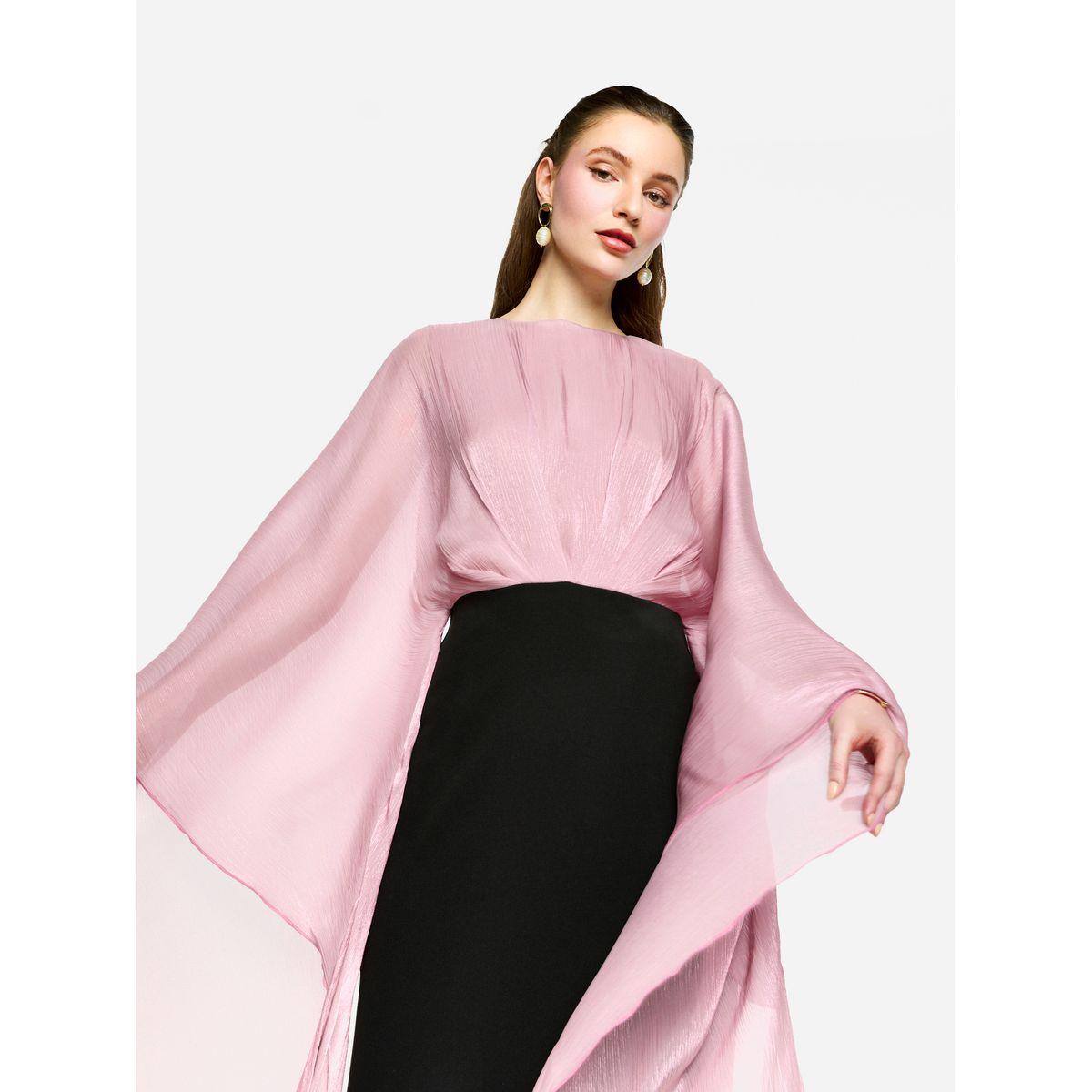 فستان طويل بأكمام كيمونو ونمط كتل الألوان-women-clothing-dresses-image-6