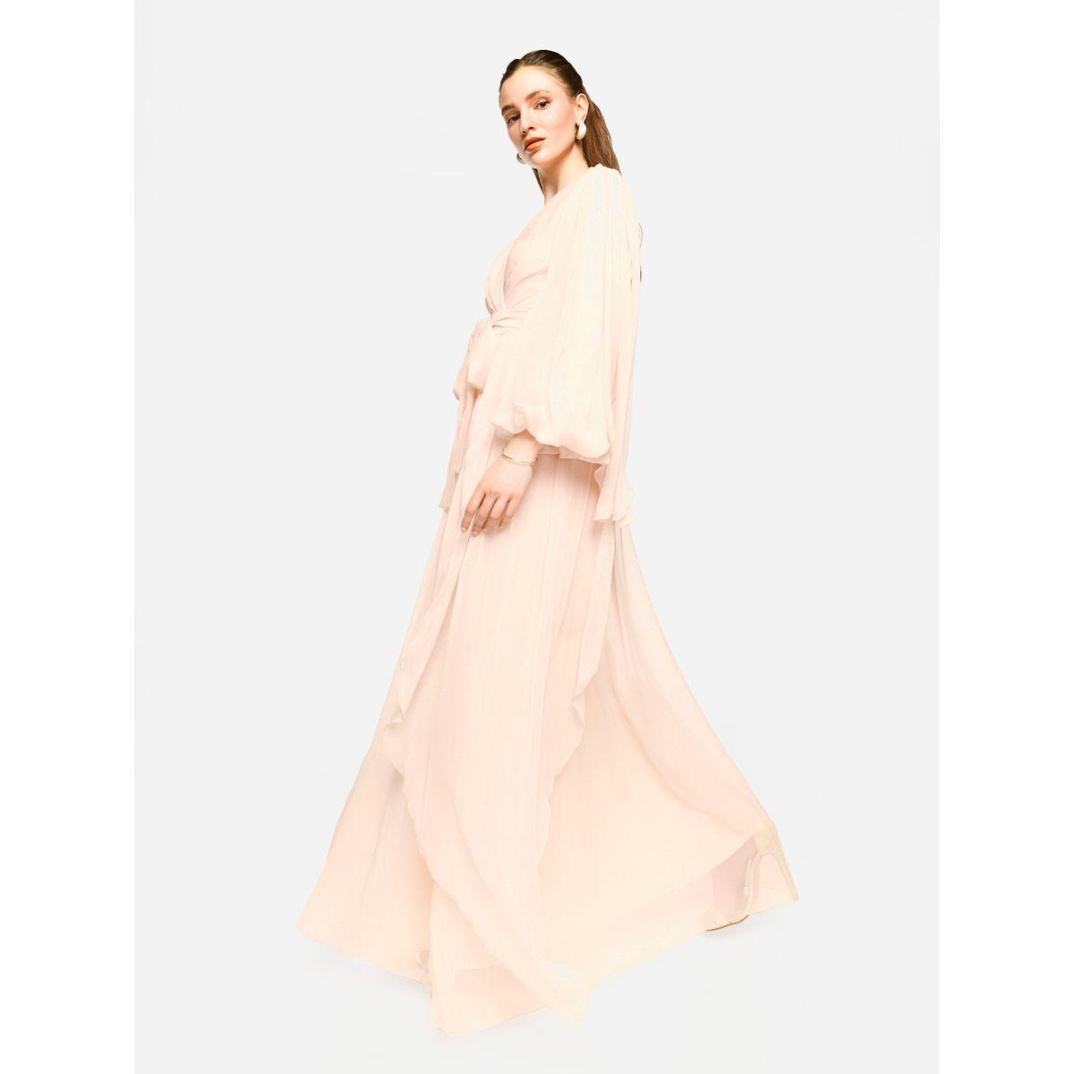 فستان طويل بتفاصيل كسرات وأكمام بالون-women-clothing-dresses-image-4