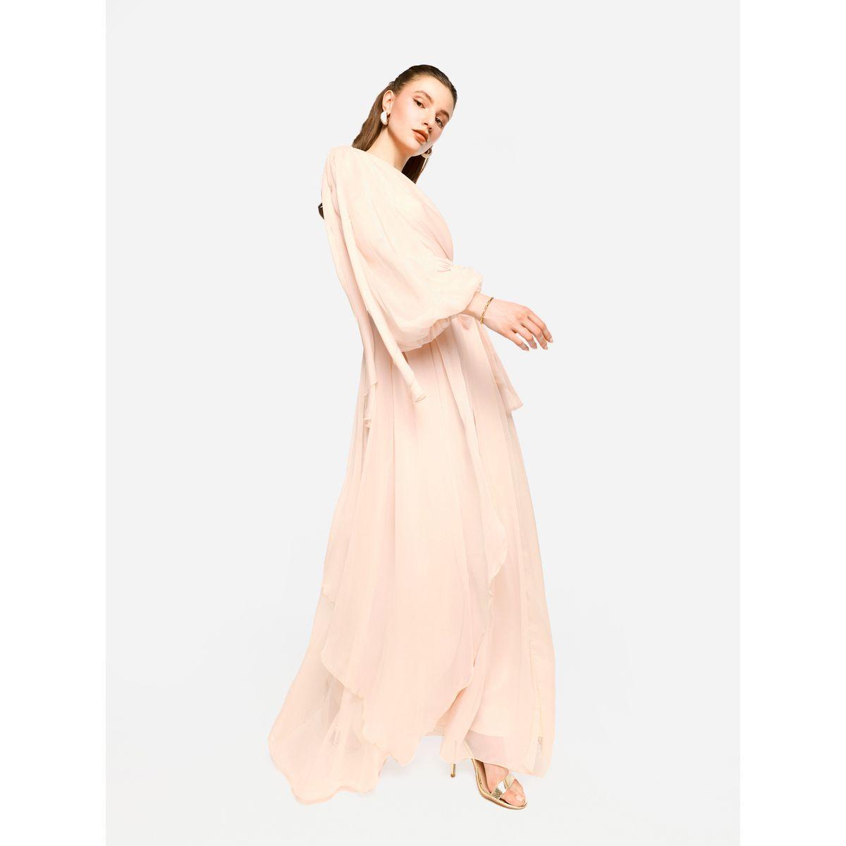 فستان طويل بتفاصيل كسرات وأكمام بالون-women-clothing-dresses-image-5