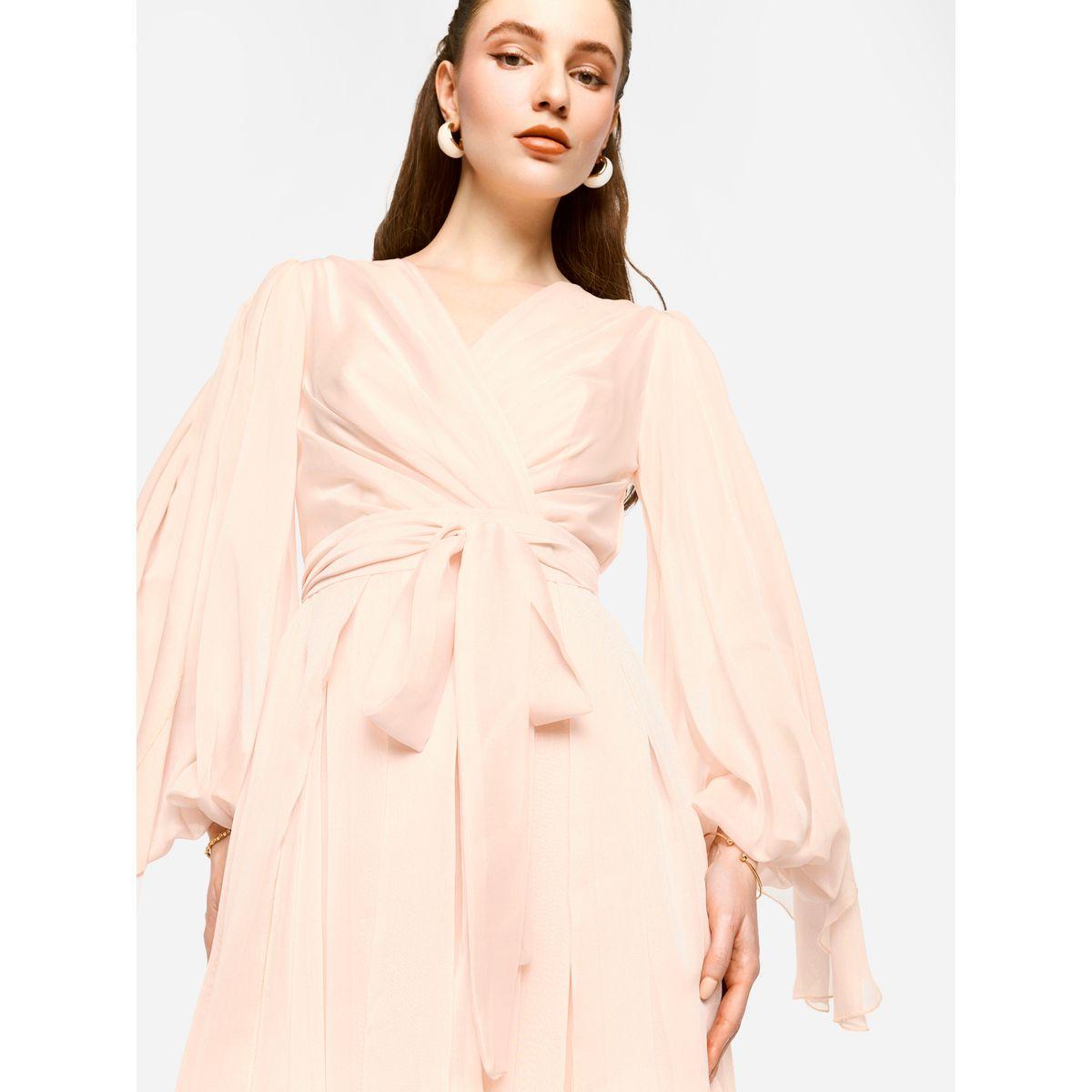 فستان طويل بتفاصيل كسرات وأكمام بالون-women-clothing-dresses-image-6