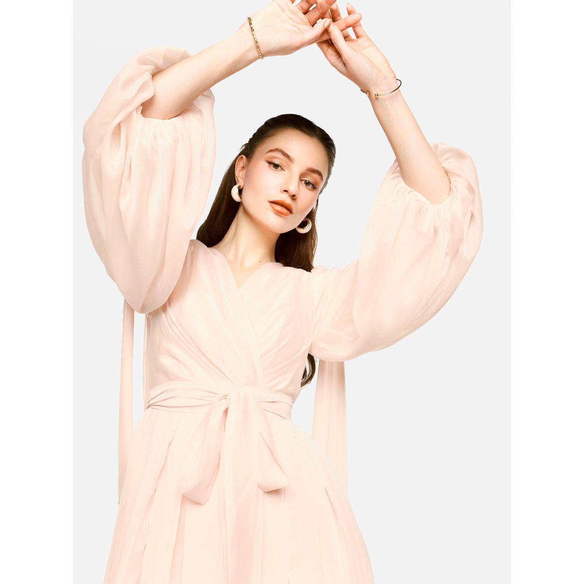 فستان طويل بتفاصيل كسرات وأكمام بالون-women-clothing-dresses-image-7