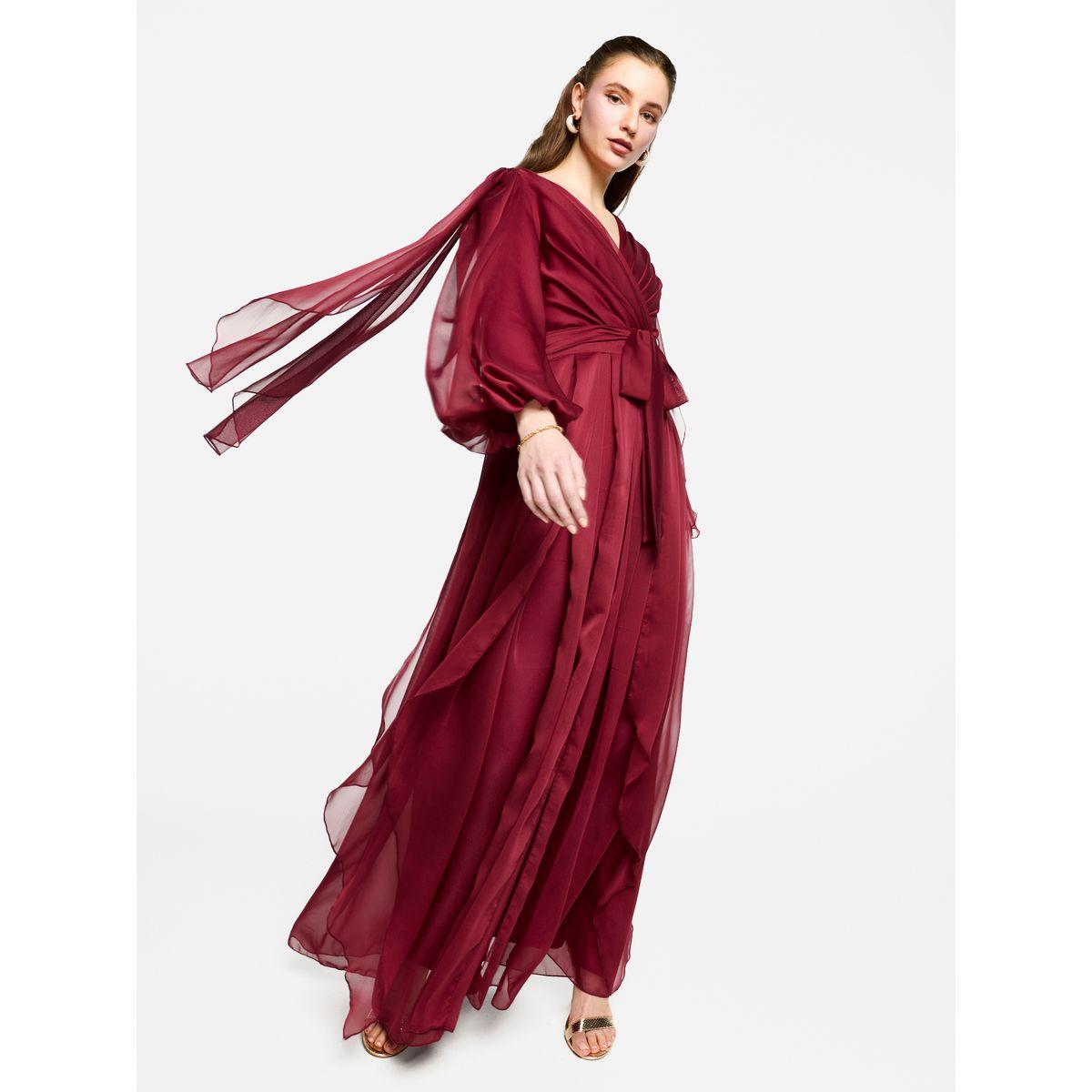 House of Moda Pleated Balloon Sleeve Waist Tie-Up A-Line Maxi Dress-women-clothing-dresses-image-4