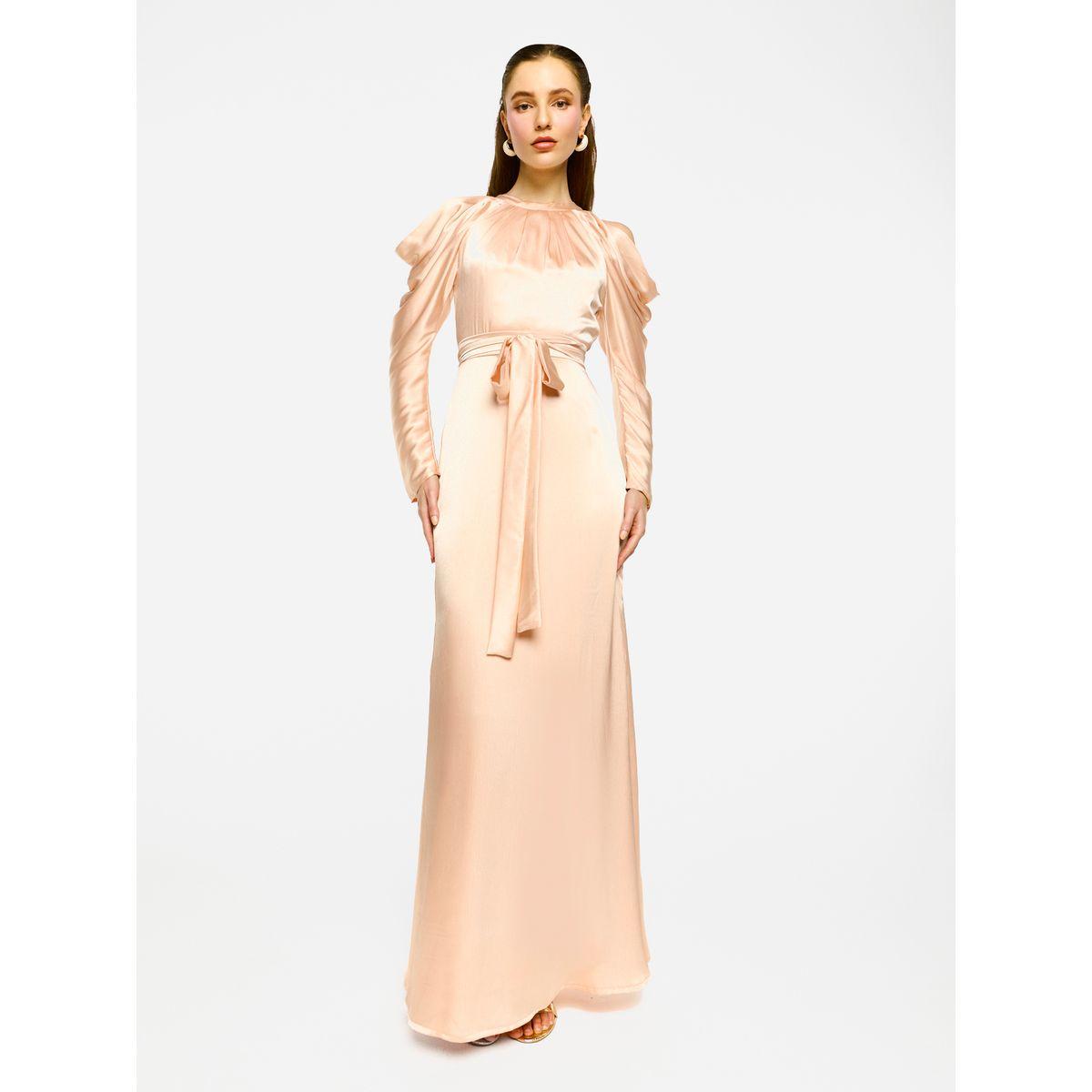 فستان طويل بتفاصيل كسرات مع أكتاف مكشوفة-women-clothing-dresses-image-1