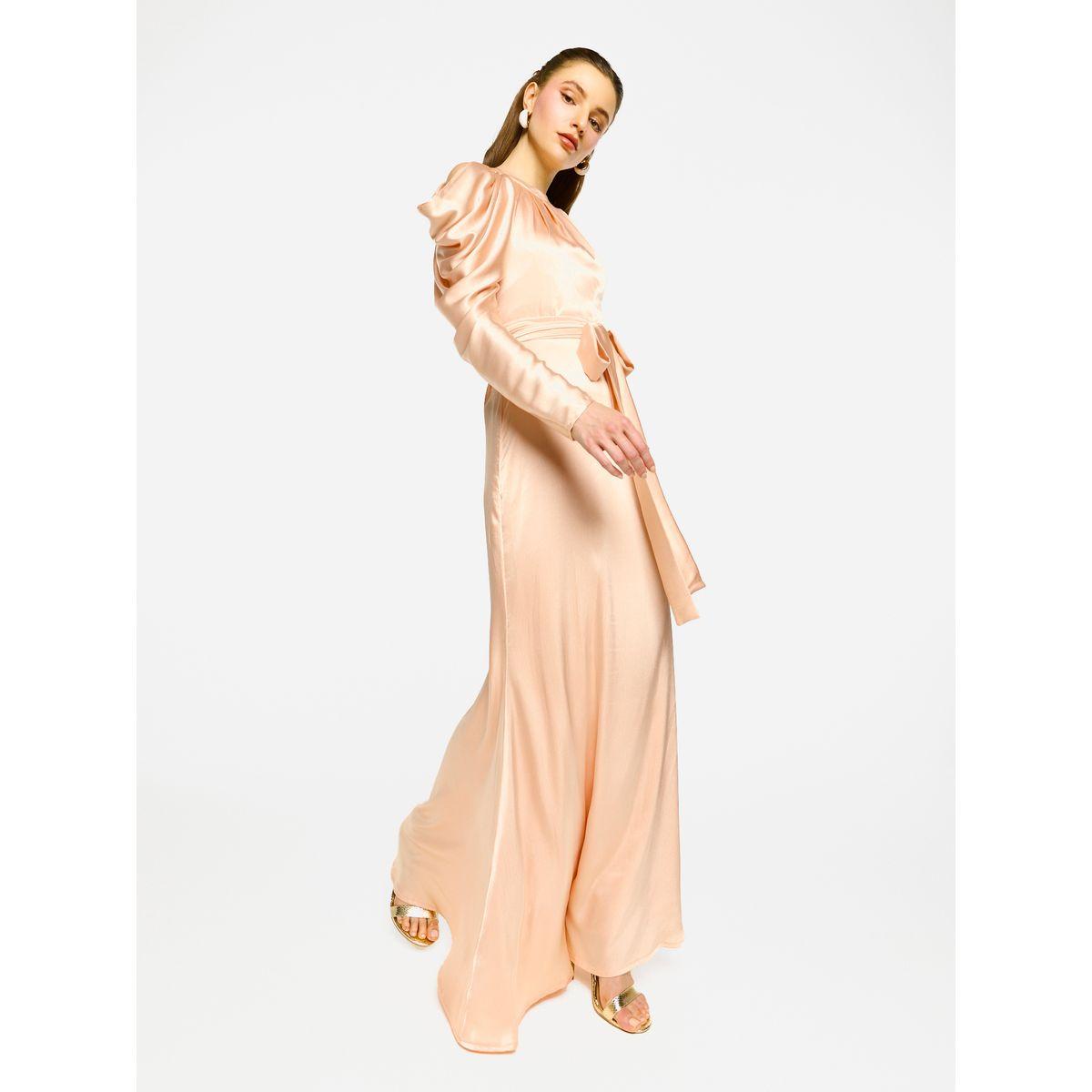 House of Moda Pleated Neckline Cold Shoulder Tie-Up Waist Maxi Dress-women-clothing-dresses-image-3