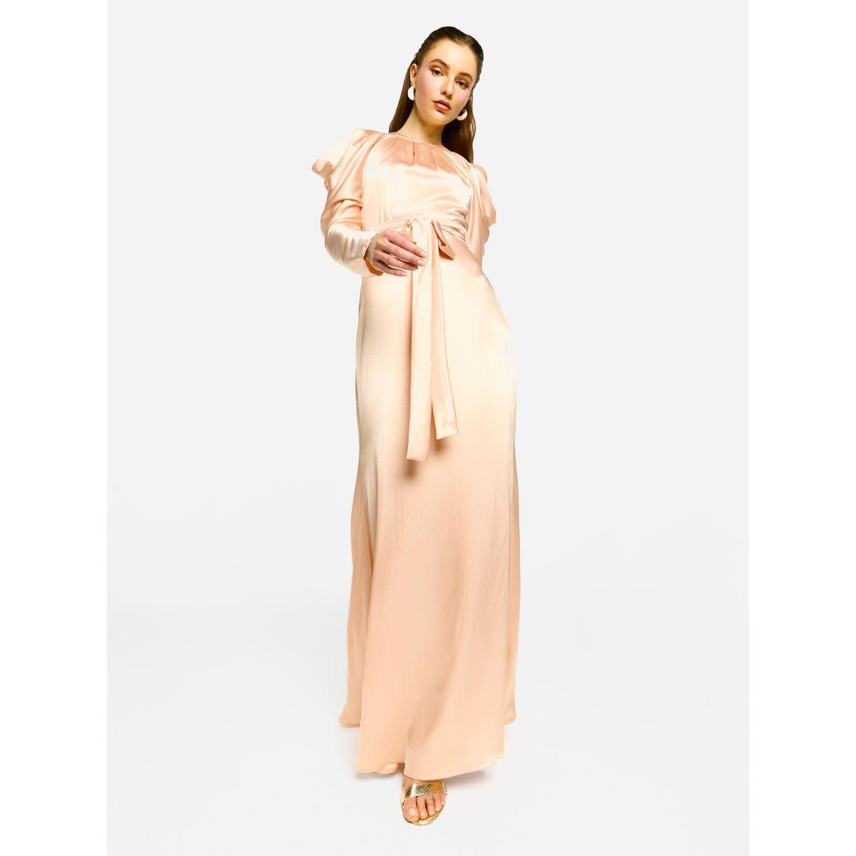 House of Moda Pleated Neckline Cold Shoulder Tie-Up Waist Maxi Dress-women-clothing-dresses-image-5