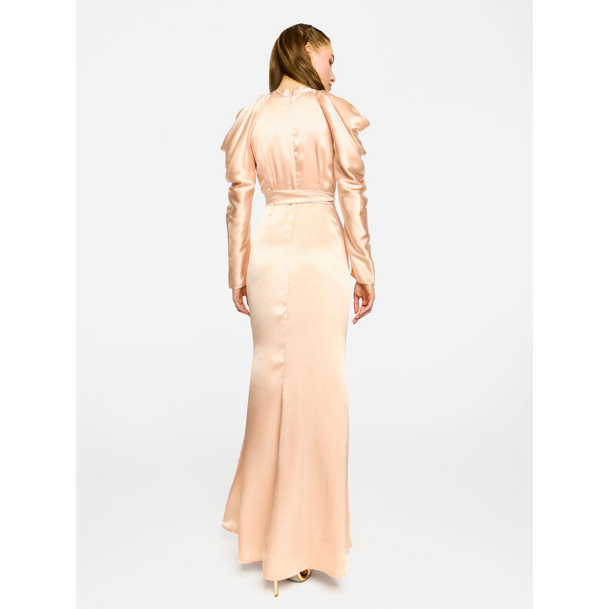 House of Moda Pleated Neckline Cold Shoulder Tie-Up Waist Maxi Dress-women-clothing-dresses-image-8