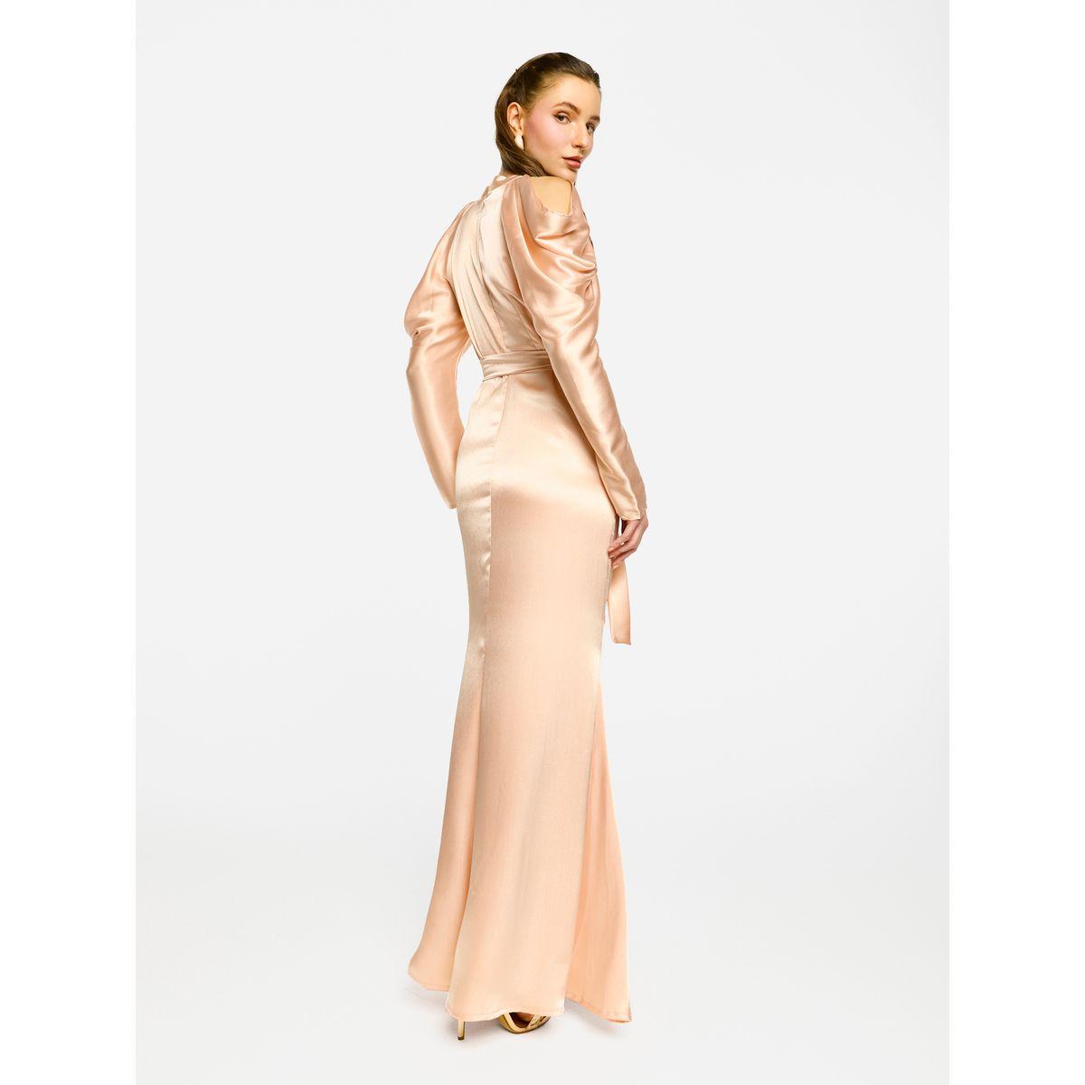House of Moda Pleated Neckline Cold Shoulder Tie-Up Waist Maxi Dress-women-clothing-dresses-image-9
