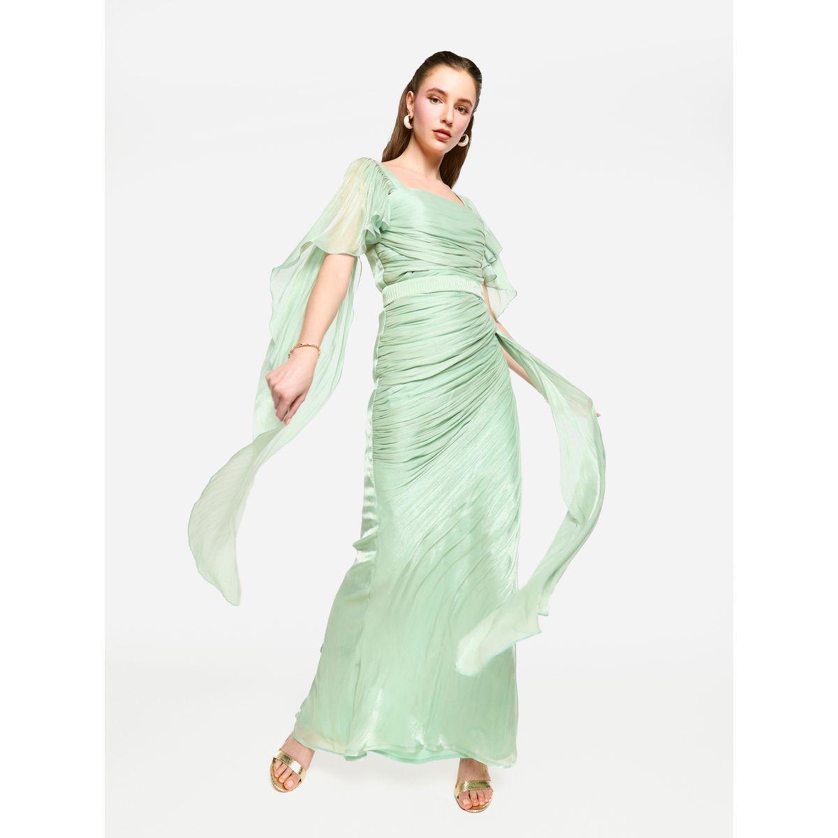 فستان طويل بتفاصيل كسرات مع أكمام بنمط كيب-women-clothing-dresses-image-3