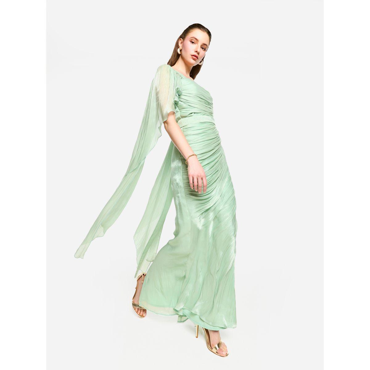 فستان طويل بتفاصيل كسرات مع أكمام بنمط كيب-women-clothing-dresses-image-4