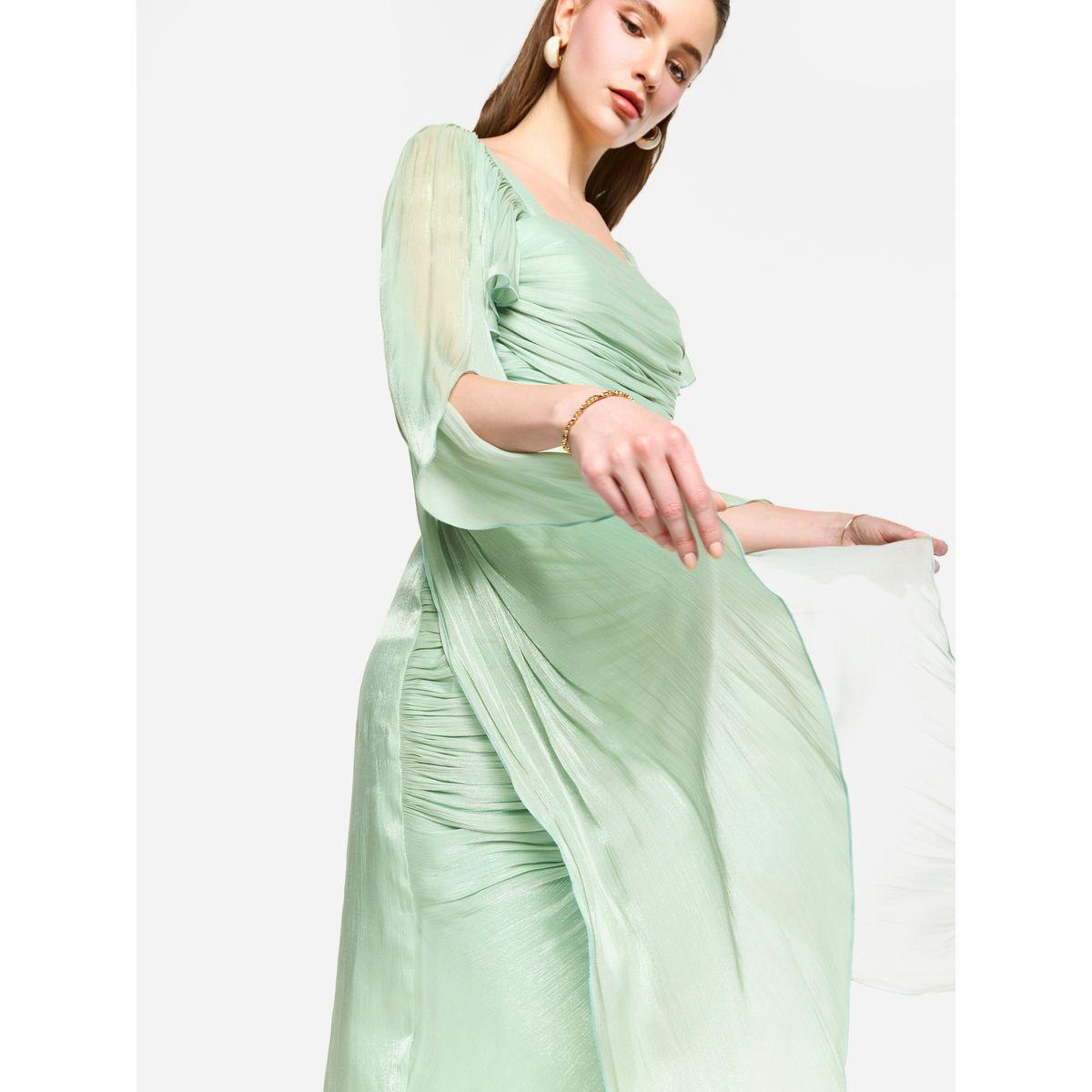 فستان طويل بتفاصيل كسرات مع أكمام بنمط كيب-women-clothing-dresses-image-6