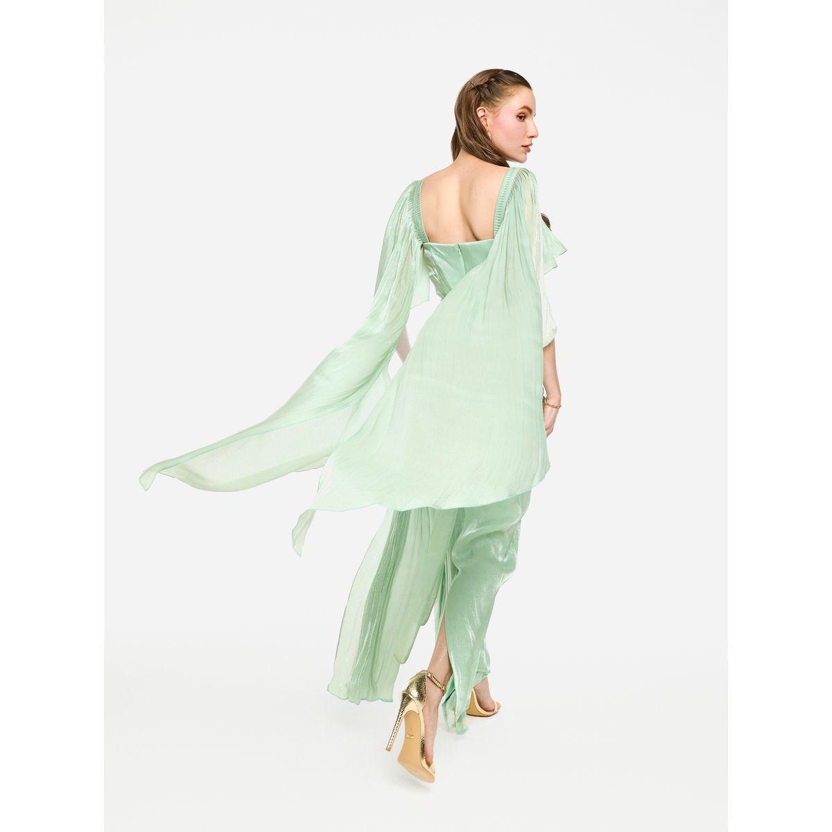 فستان طويل بتفاصيل كسرات مع أكمام بنمط كيب-women-clothing-dresses-image-7