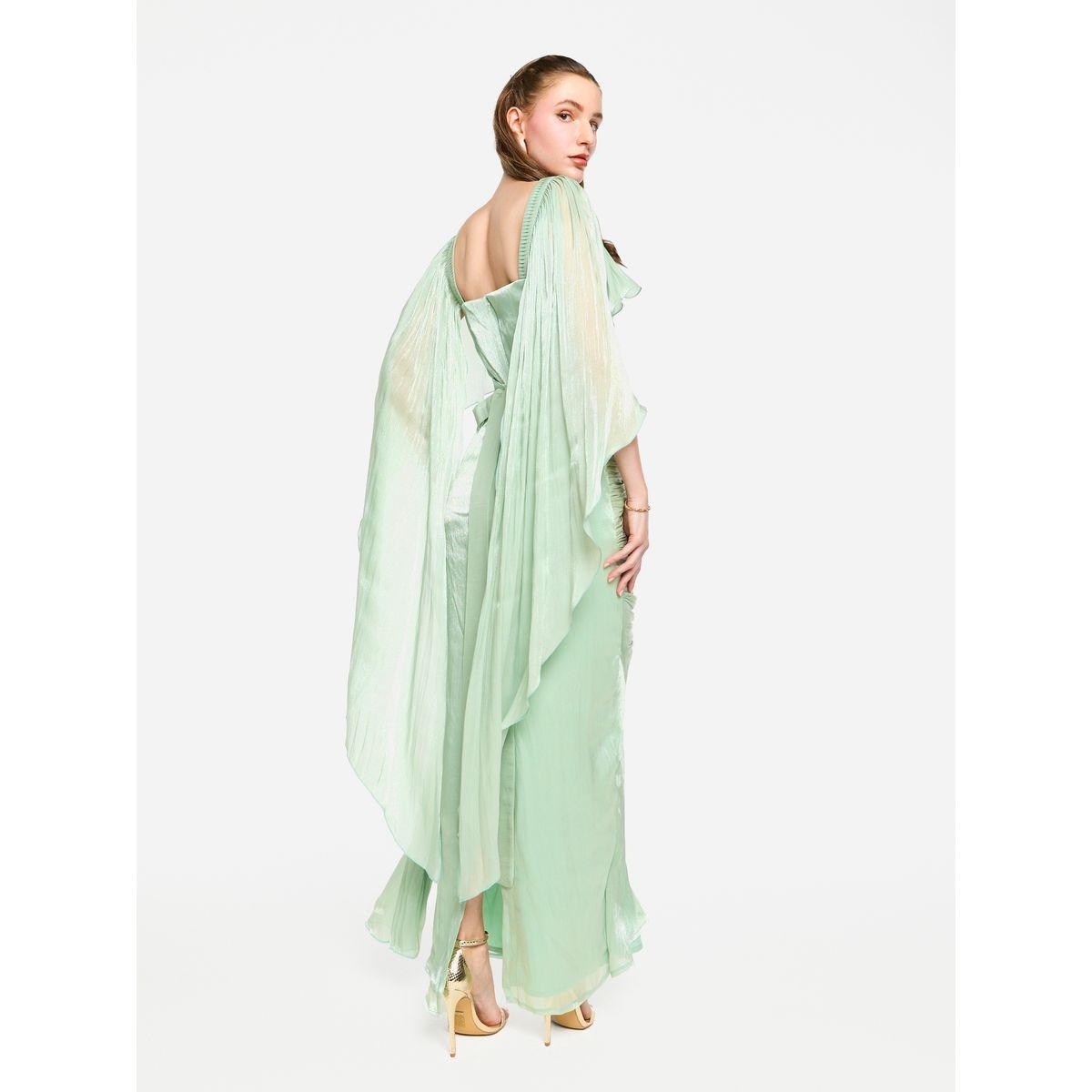 فستان طويل بتفاصيل كسرات مع أكمام بنمط كيب-women-clothing-dresses-image-8