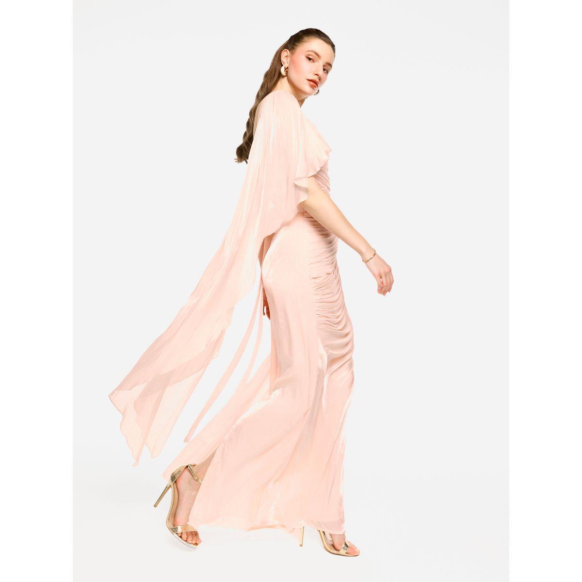 فستان طويل بتفاصيل كسرات مع أكمام بنمط كيب-women-clothing-dresses-image-4