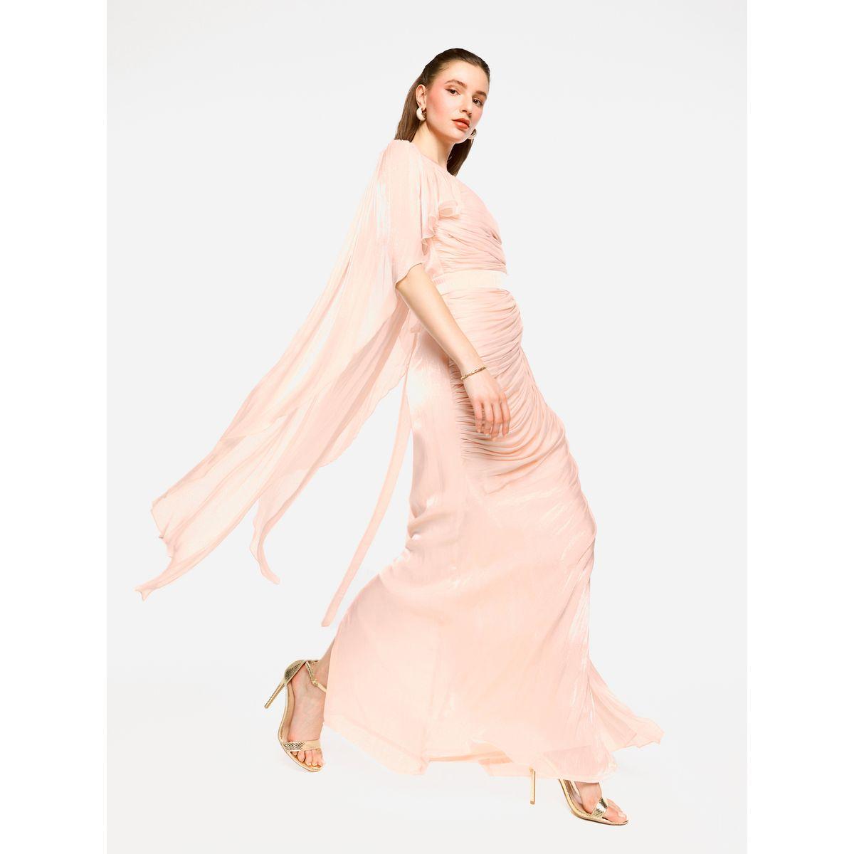 فستان طويل بتفاصيل كسرات مع أكمام بنمط كيب-women-clothing-dresses-image-5