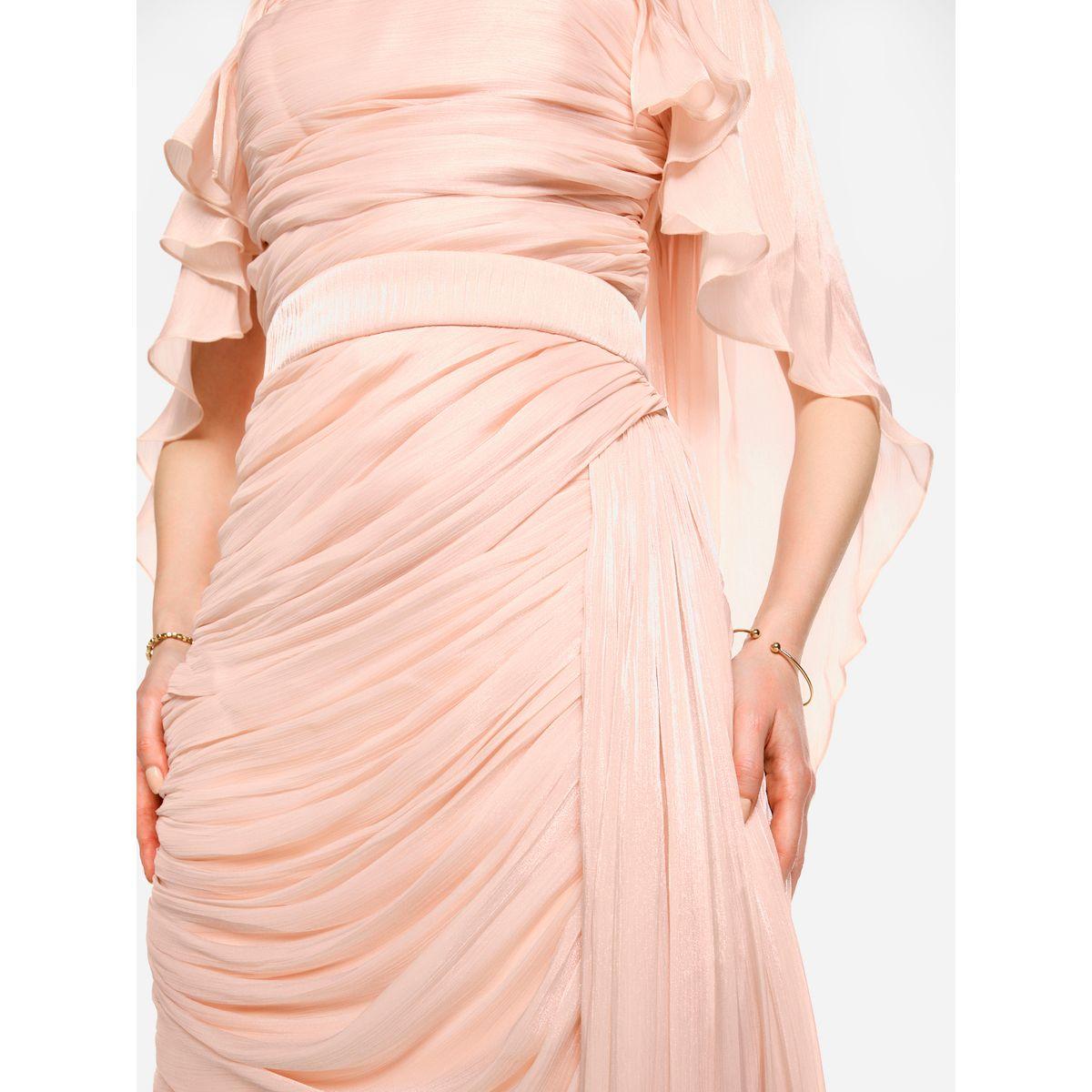 فستان طويل بتفاصيل كسرات مع أكمام بنمط كيب-women-clothing-dresses-image-6