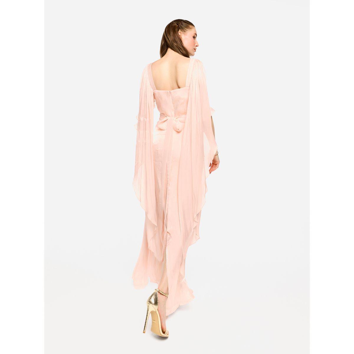 فستان طويل بتفاصيل كسرات مع أكمام بنمط كيب-women-clothing-dresses-image-8