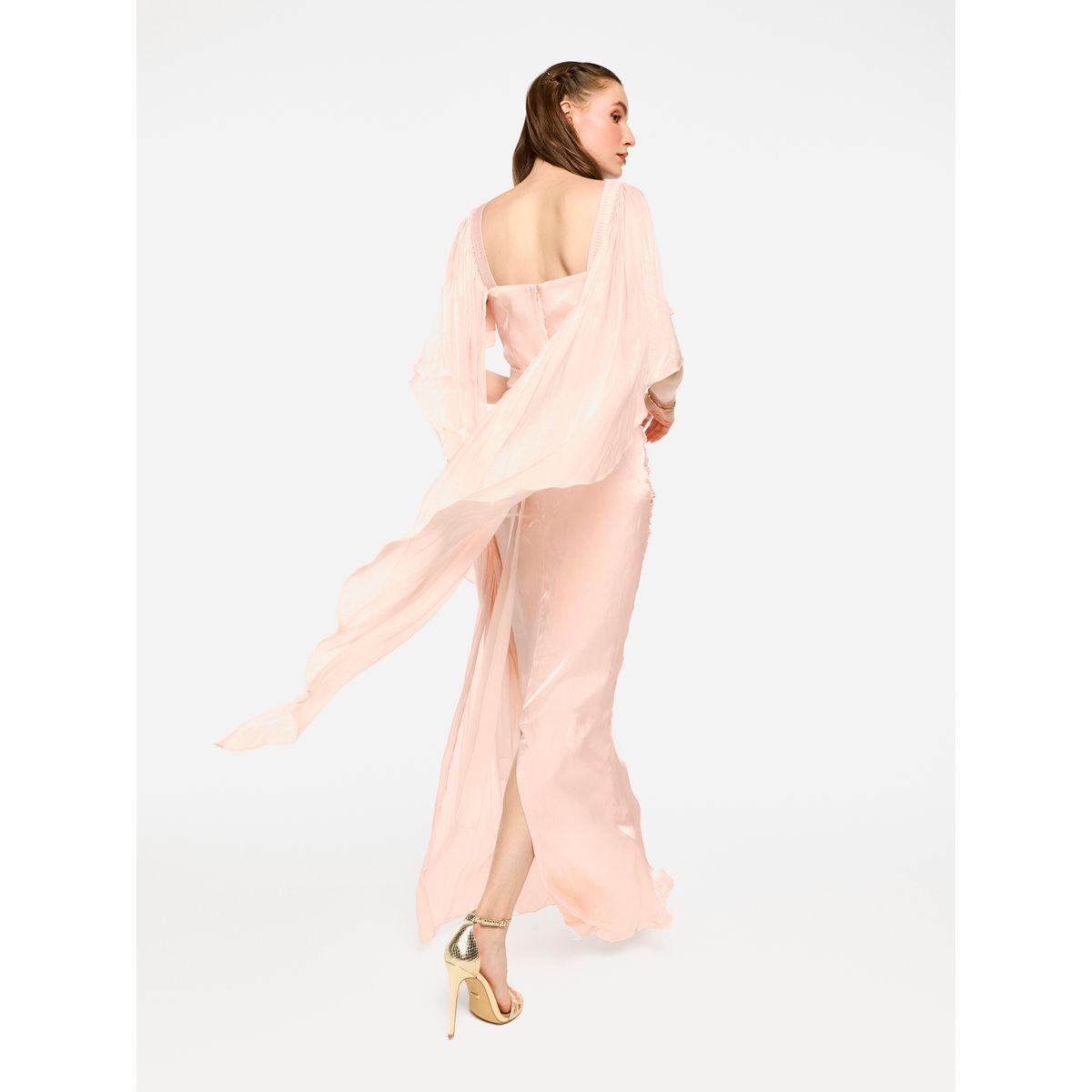 فستان طويل بتفاصيل كسرات مع أكمام بنمط كيب-women-clothing-dresses-image-9