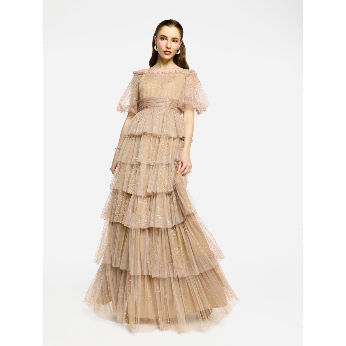 فستان طويل بتفاصيل كشكش مع أكتاف مكشوفة-women-clothing-dresses-image-1